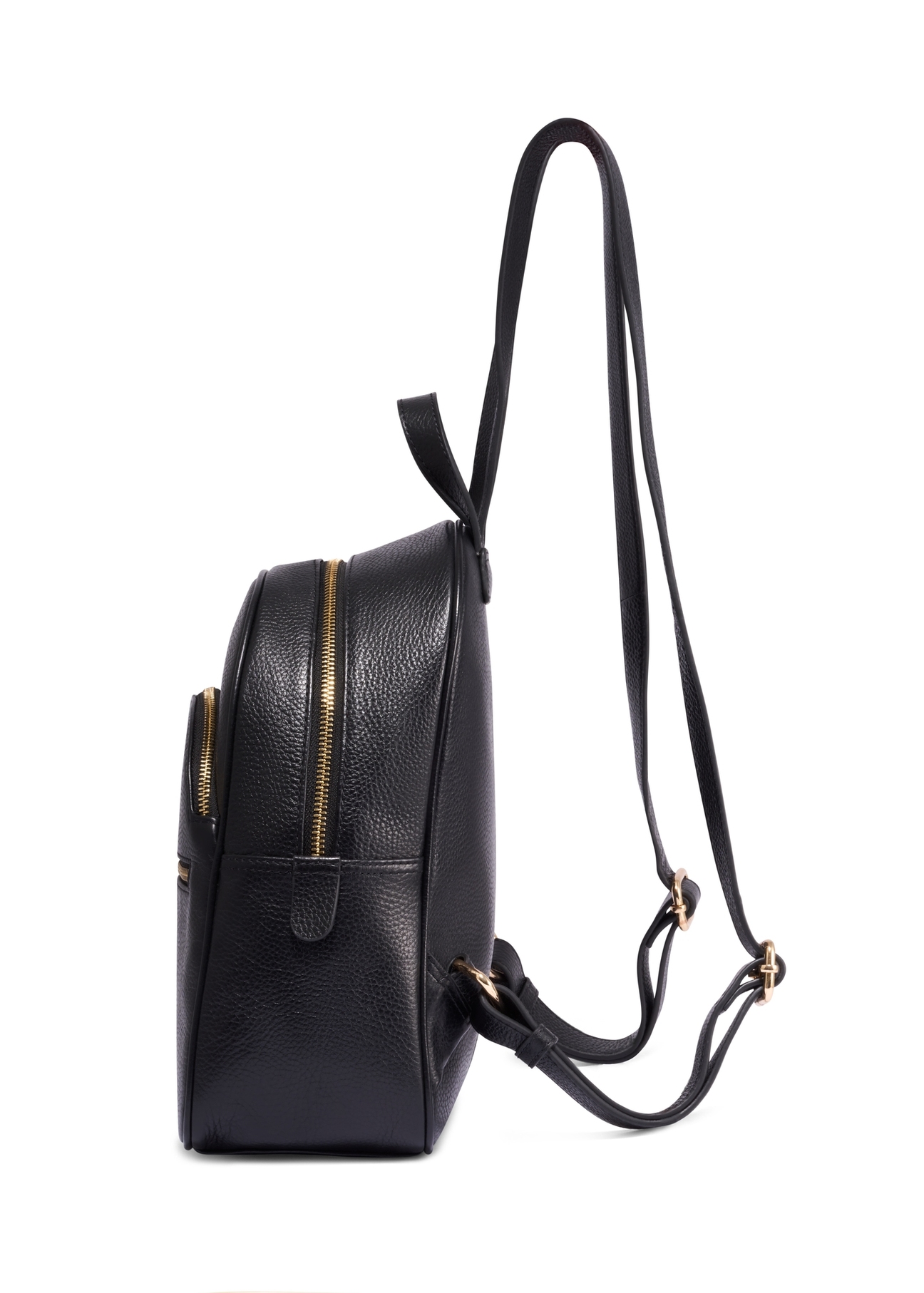 Black leather women's backpack TORES-1345-9I(Z26), side product view on white background.