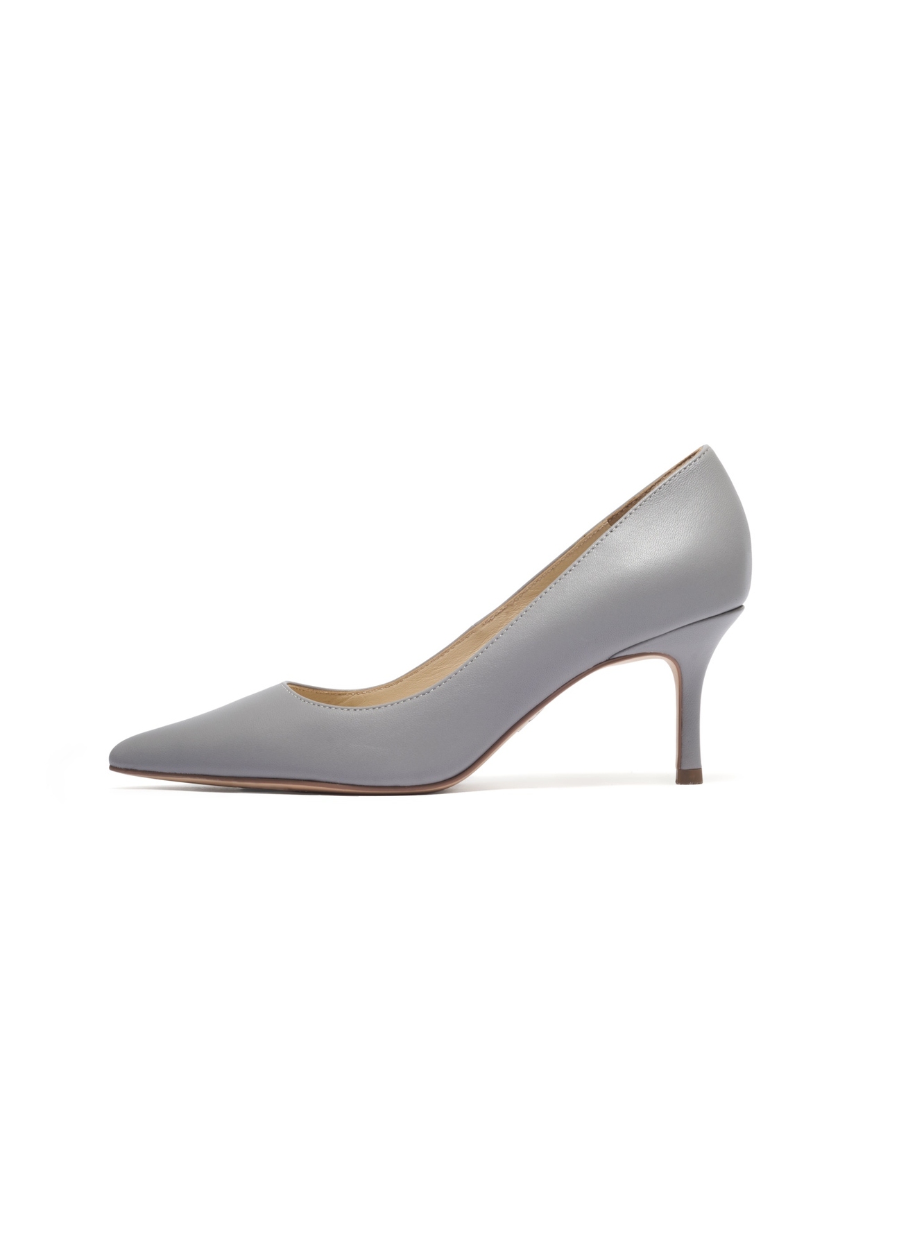 Women's gray leather pumps BUTYD-1031A-9B(Z26), side product view on white background.