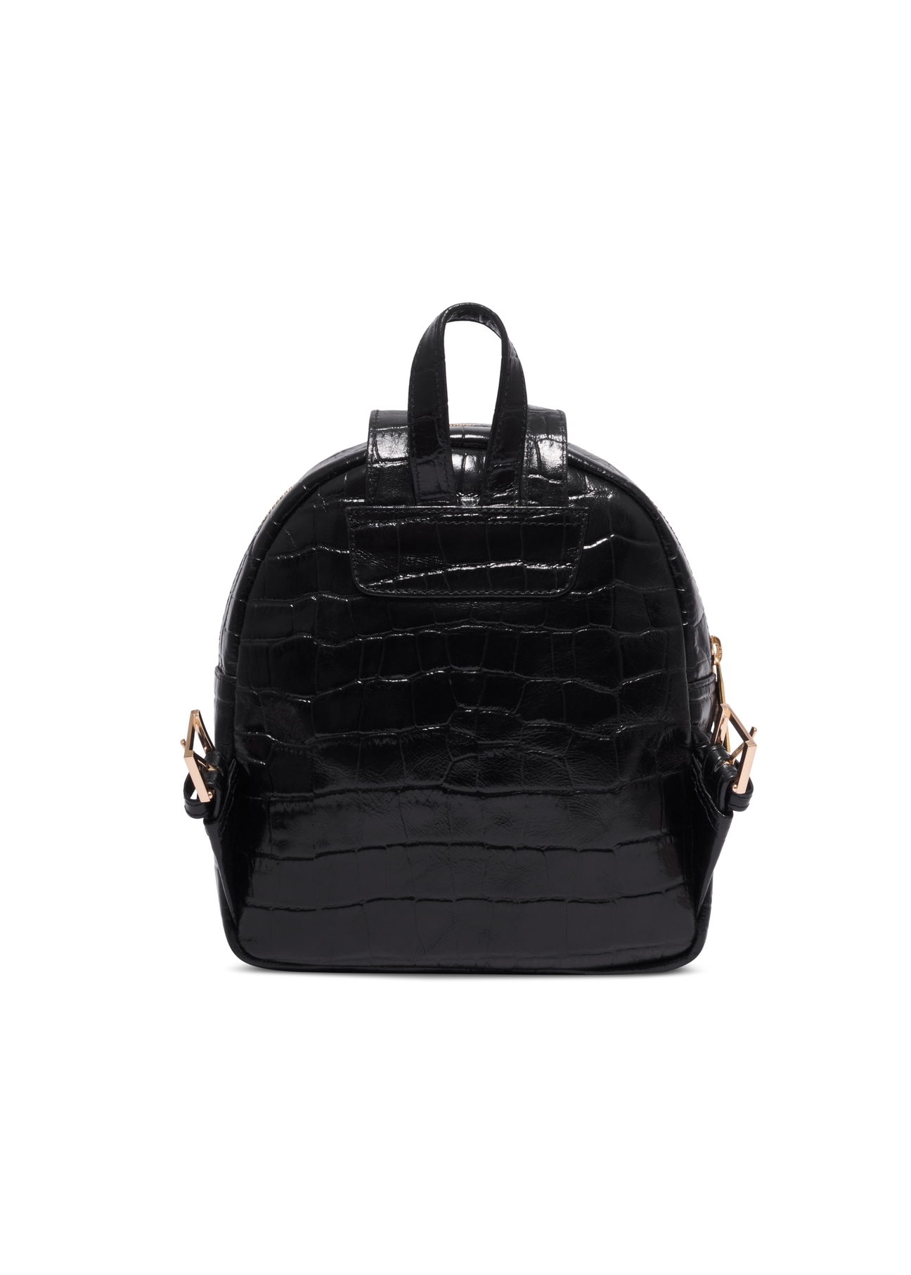 Black women's crocodile-effect leather backpack TORES-1323-9G(Z26), rear view, on a white background.