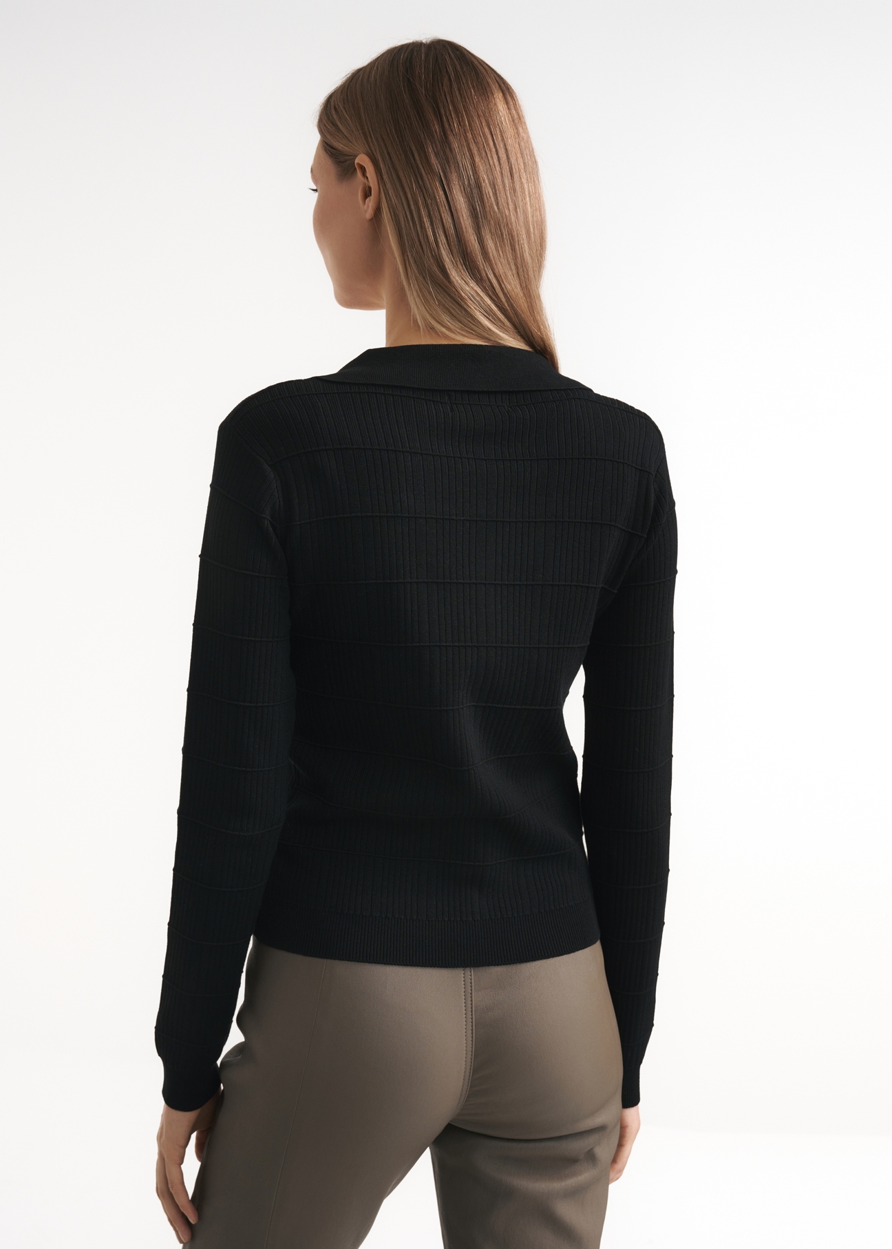 Black women's V neck blouse BLUDT-0153-99(Z22)-03