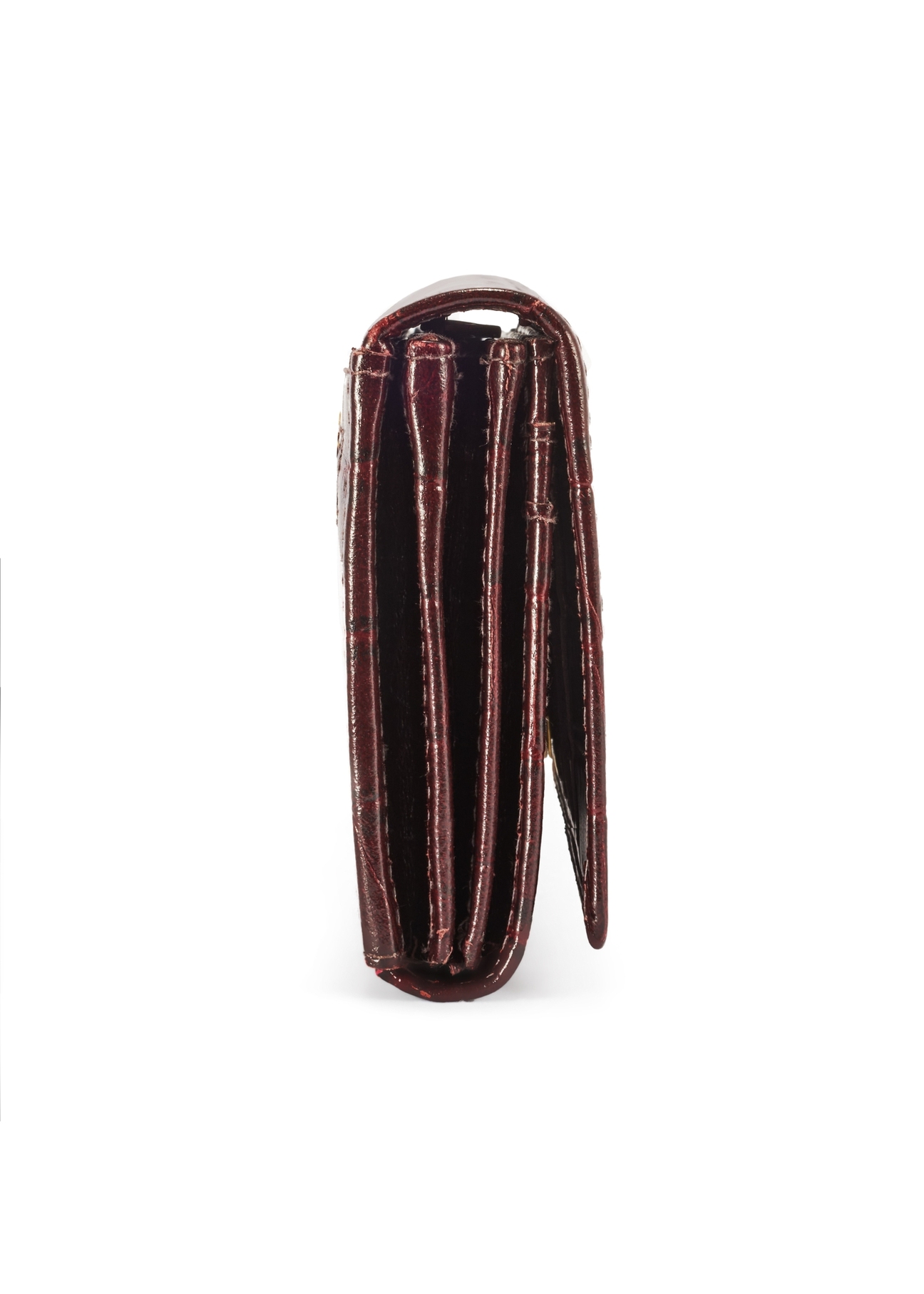 Women's leather burgundy wallet PORES-0889B-49(Z25), product view from the side on a white background.