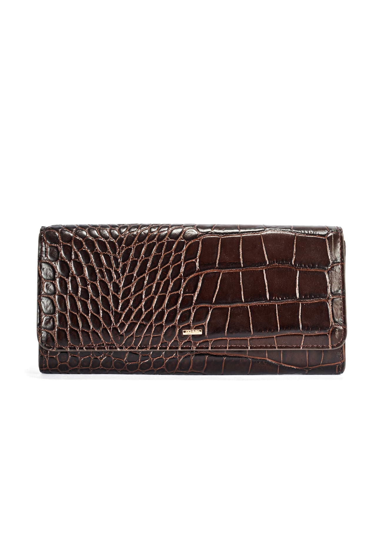Brown women's croco wallet PORES-0954-89(W25) - front product view on white background.