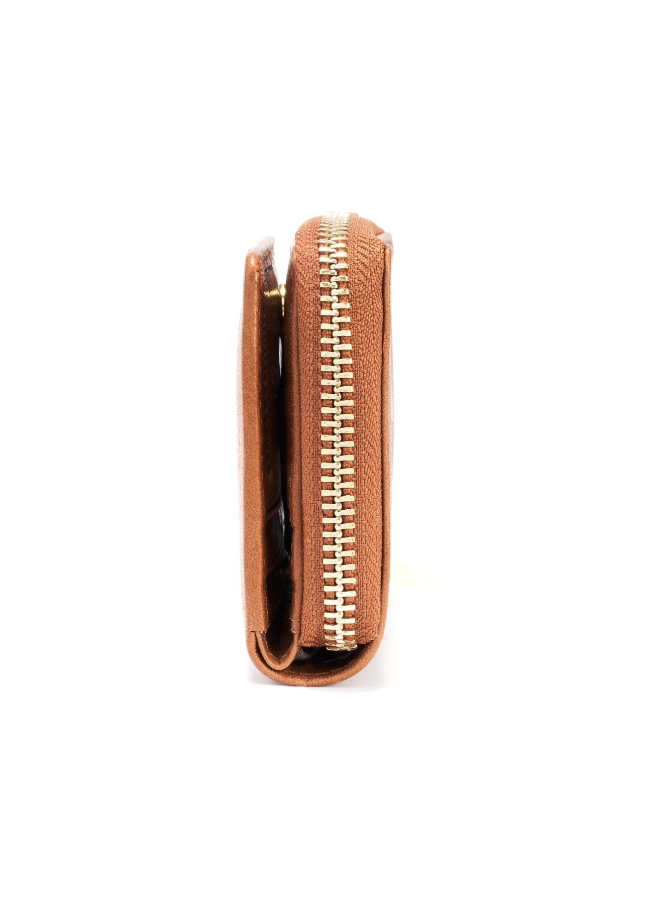 Small brown leather women's wallet PORES-0963-89(W25), side view of the product on a white background.