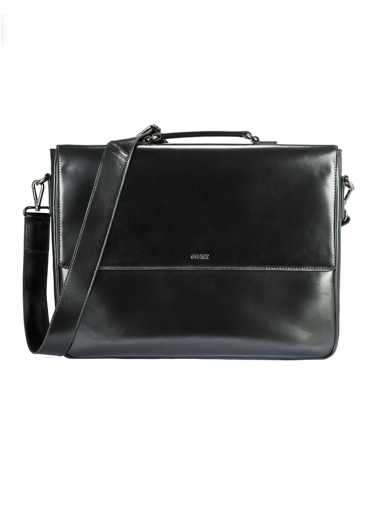 Black leather men's briefcase TORMS-0467-99(Z25) - front product view on white background.