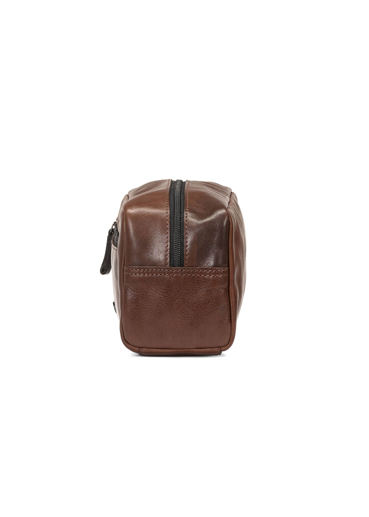 Men's brown leather cosmetic bag TORMS-0106-1H(W26), side product view on white background.