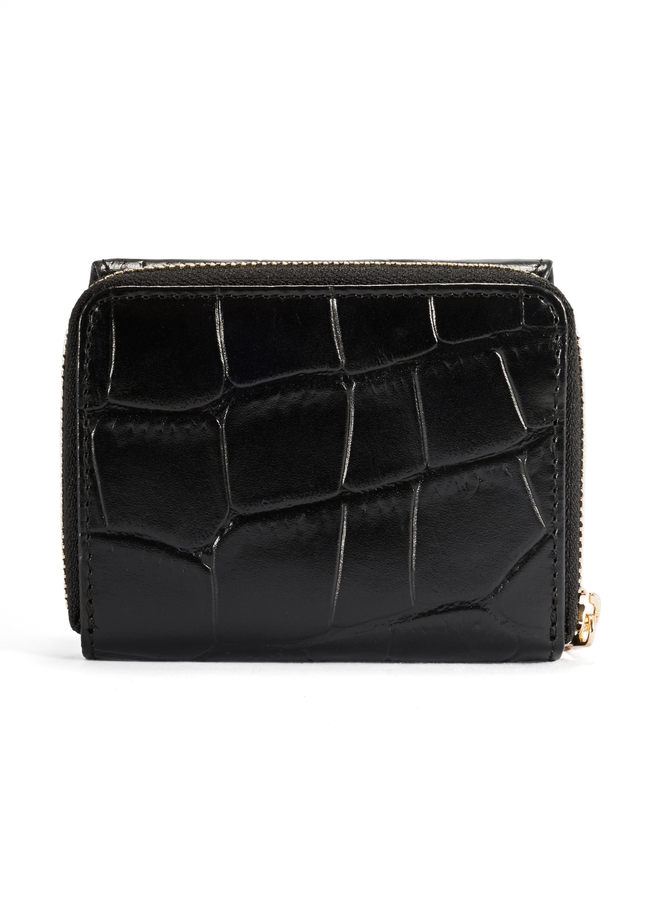 Black leather women's wallet PORES-0906A-97(Z25), product view from the back on a white background.