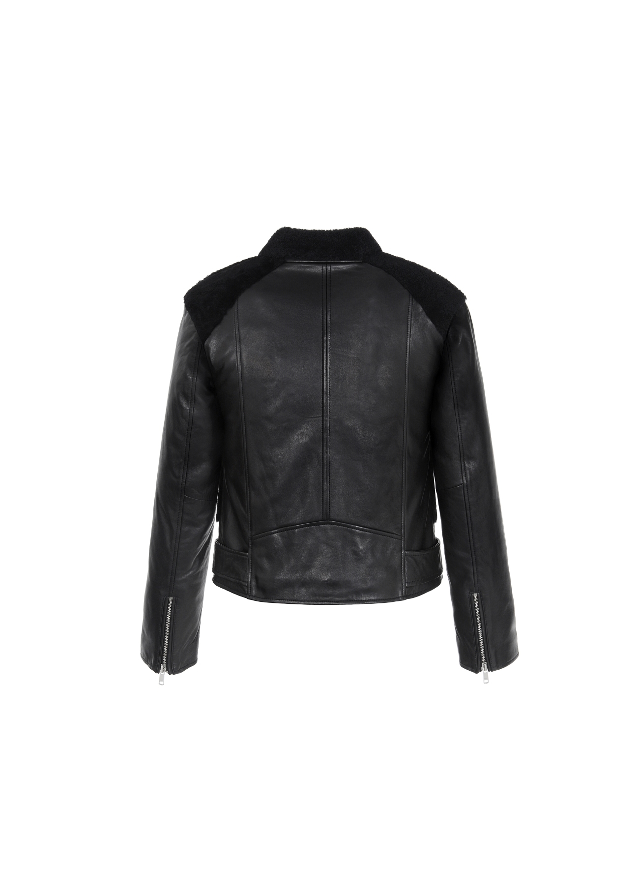 Women's black leather jacket with collar KURDS-0200-5337(Z19)-02