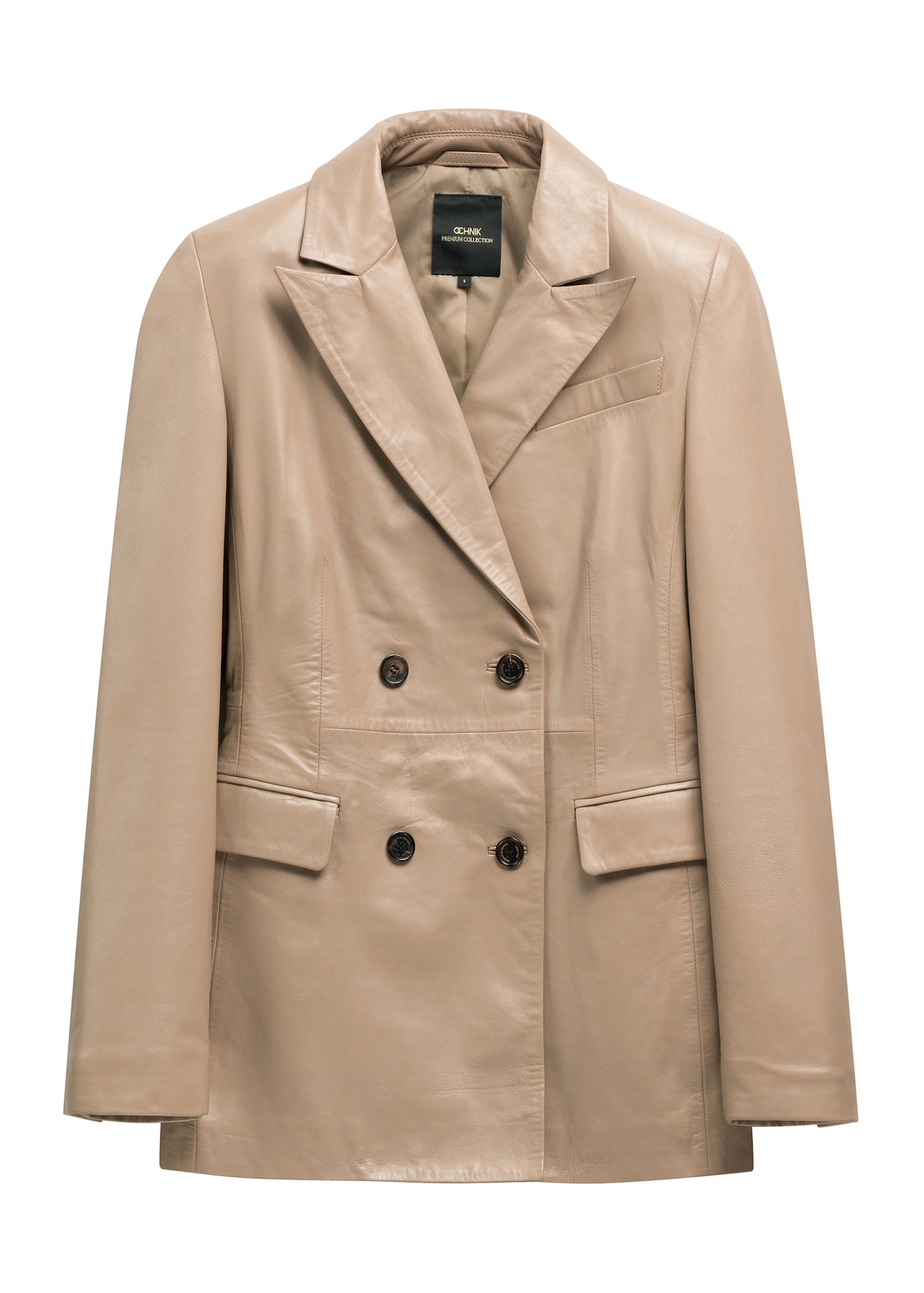 Beige women's leather jacket KURDS-0647-1K(Z26), front product view on white background.