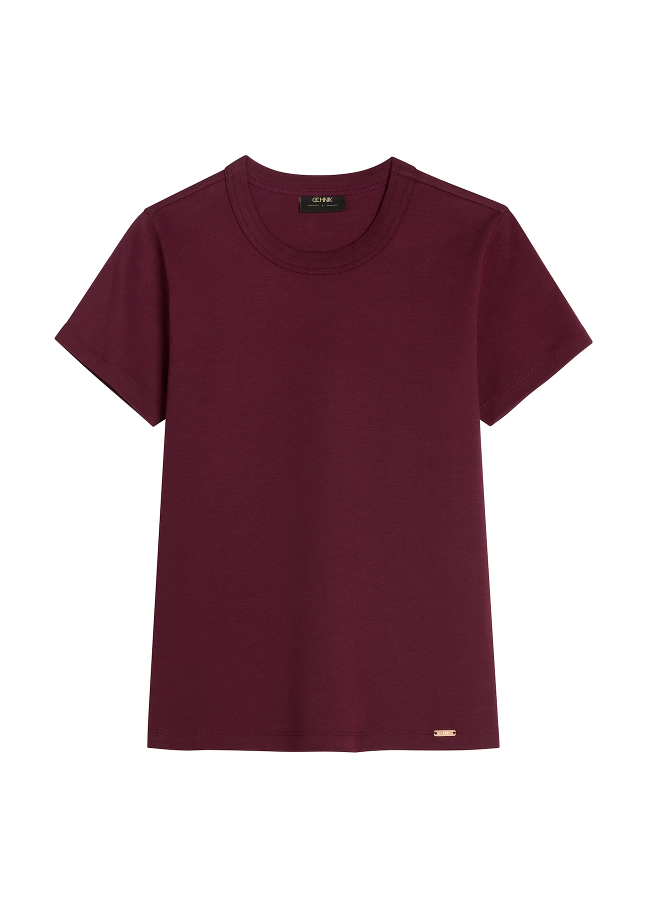 Burgundy cotton women's T-shirt TSHDT-0144-4D(Z26)-1H(Z26), front view of the product on a light background.
