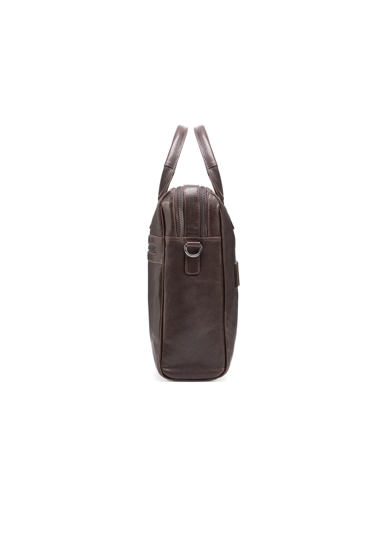 Brown leather men's bag TORMS-0459-89(Z25), product view from the side on a white background.