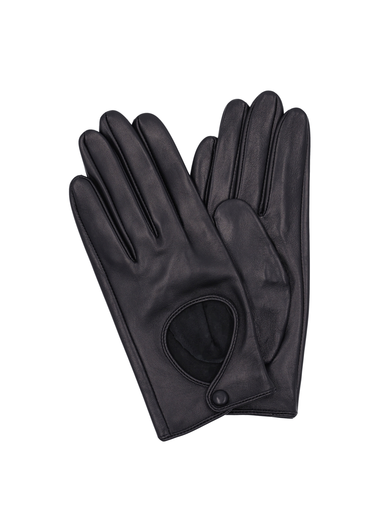 Black women's leather gloves REKDS-0113-99(Z26) - product view from above, on a white background.