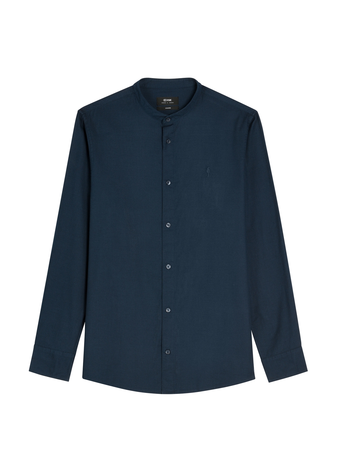 Navy blue cotton men's shirt KOSMT-0326-7E(W26), front product view on white background.