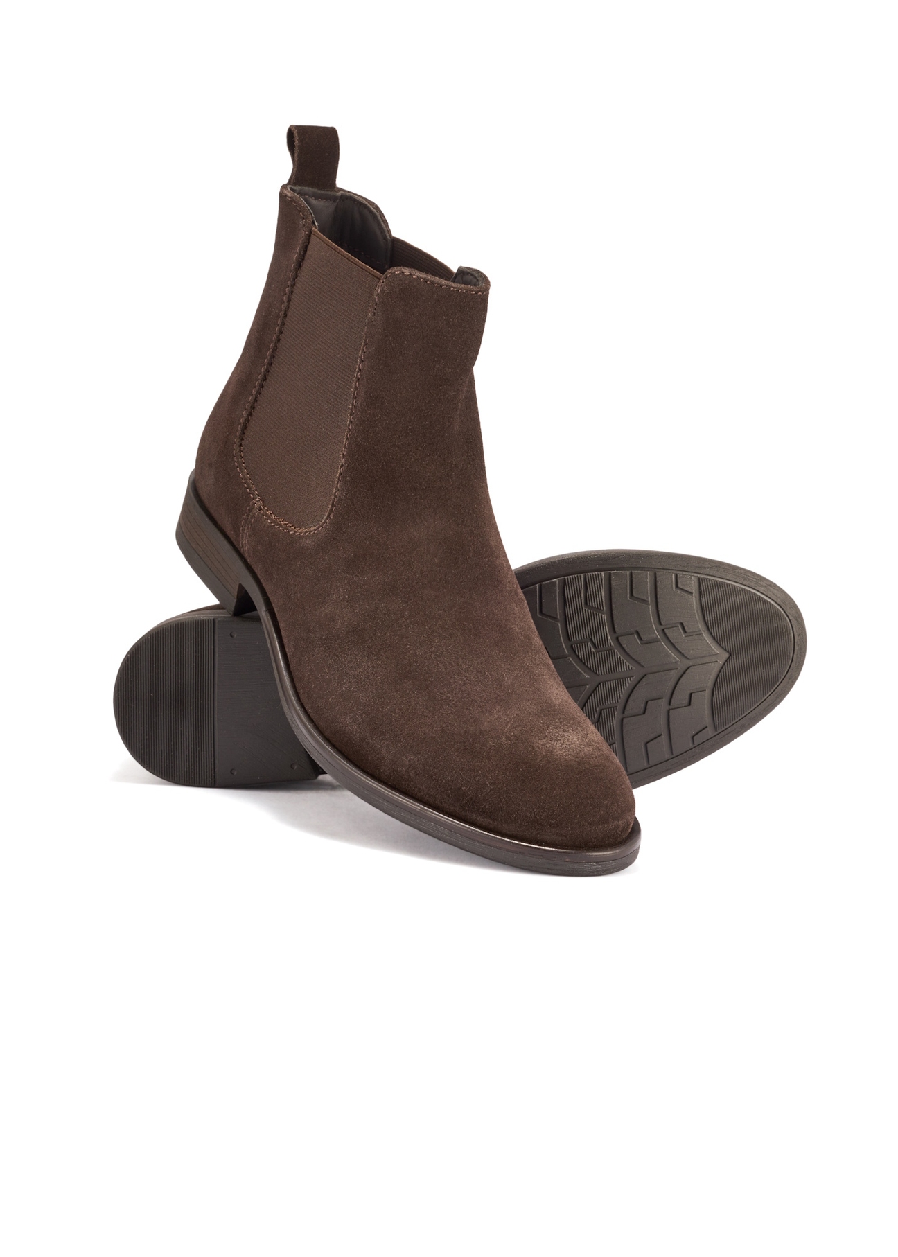 Brown suede men's Chelsea boots BUTYM-0463-90(Z25), diagonal product view on white background.