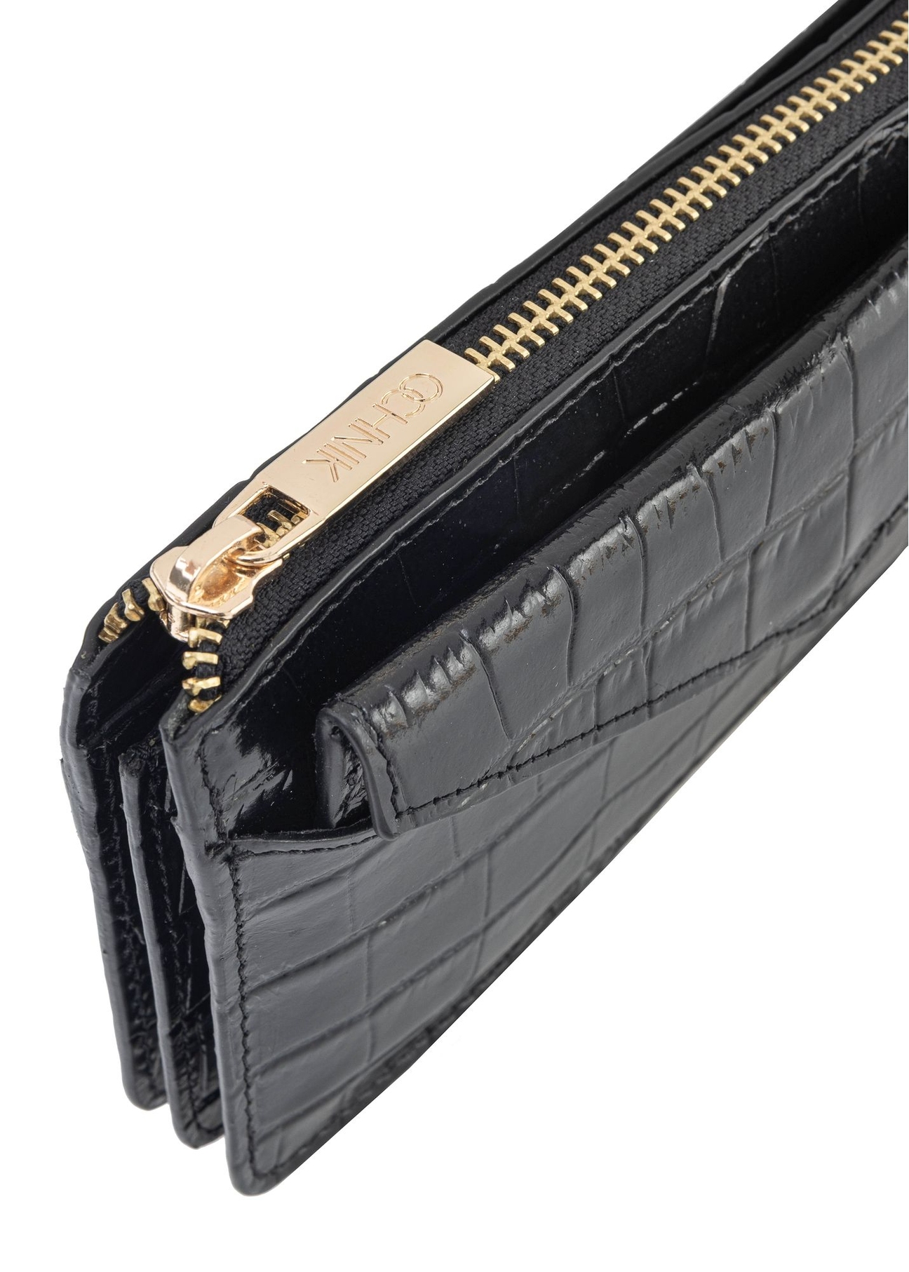 Black large croco leather handbag TORES-1132-9G(Z26) - close-up detail, on white background.