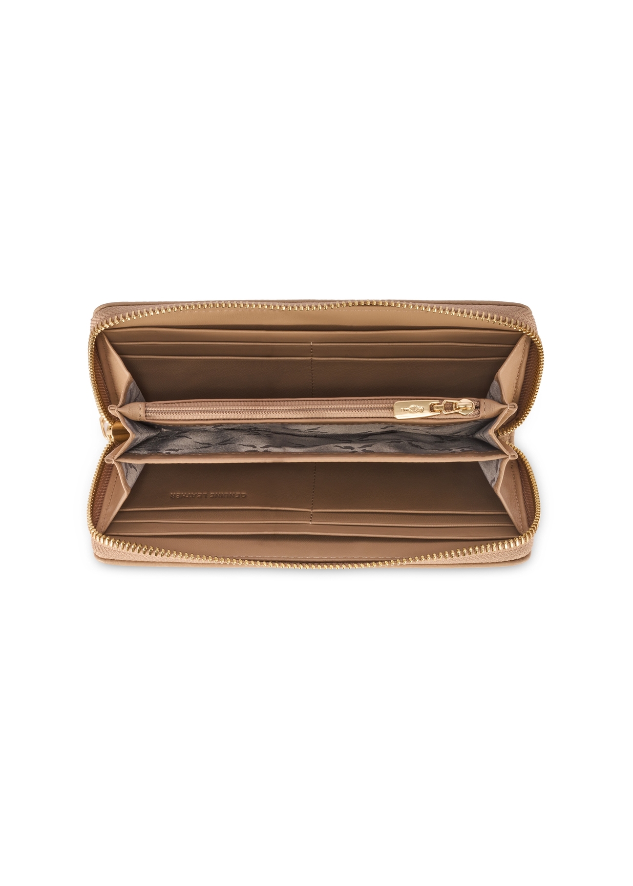 Beige leather women's wallet PORES-0800R-1B(W26) - product view from above, on white background.