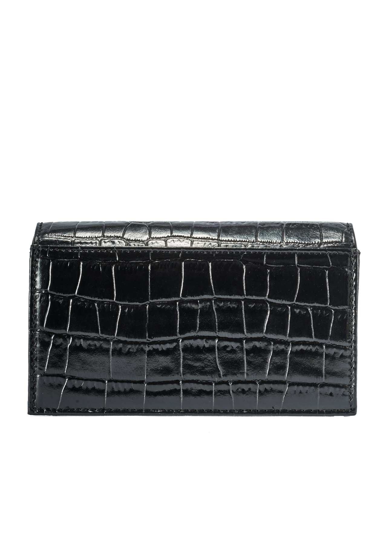 Black leather small croco handbag TORES-1133E-99(Z25), product view from the back on a white background.