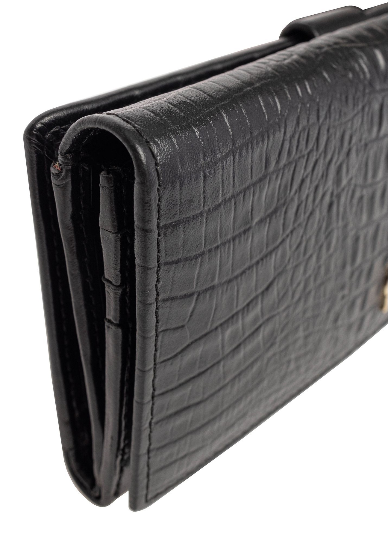 Black leather women's wallet PORES-0909-9G(Z26), close-up of the product detail on a white background.