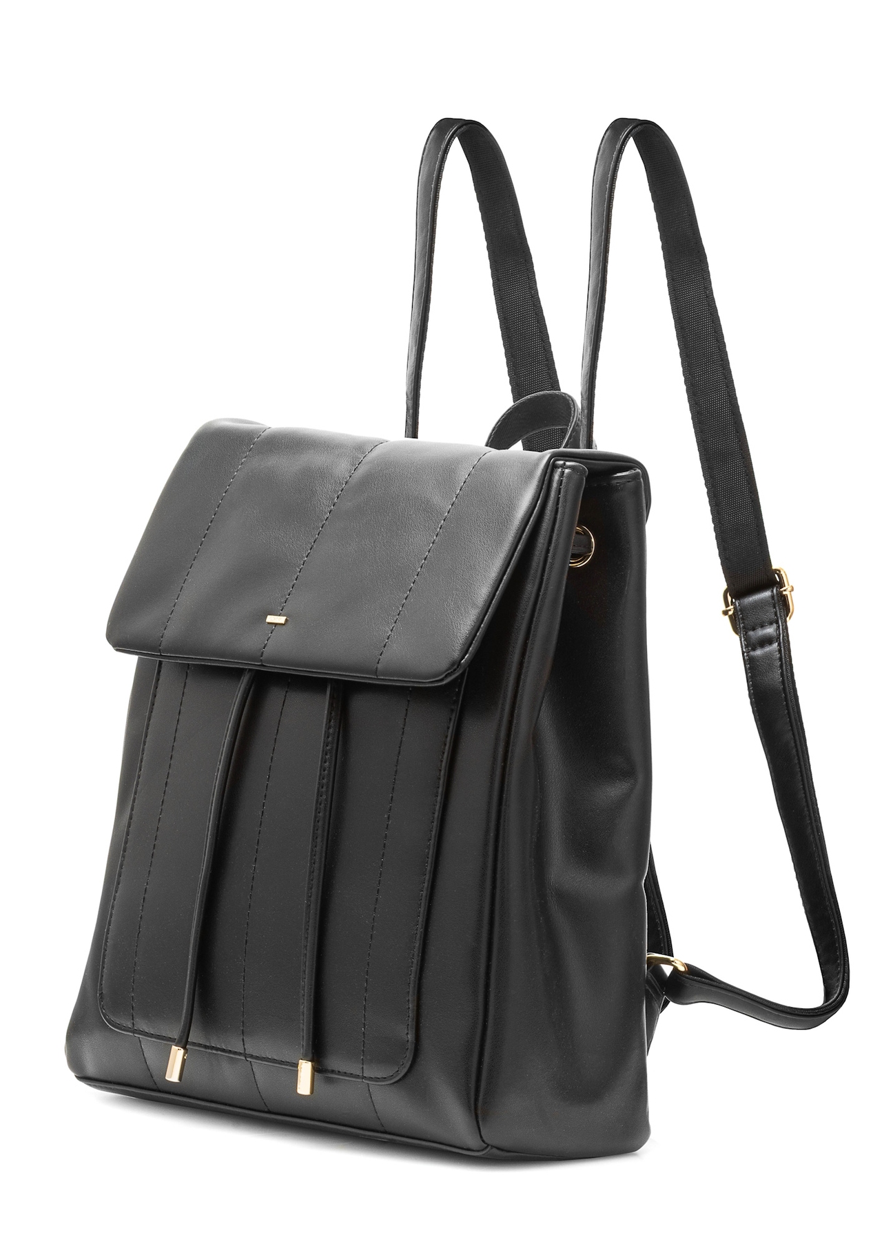 Black elegant women's backpack TOREC-1105-99(Z25), diagonal view of the product on a white background.