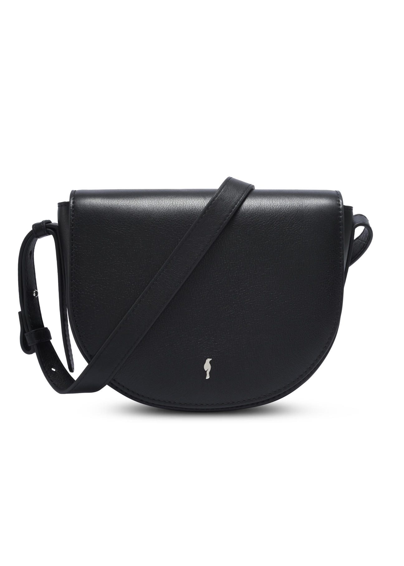 Women's black leather messenger bag TORES-1352-99(Z26). Front view on white background.