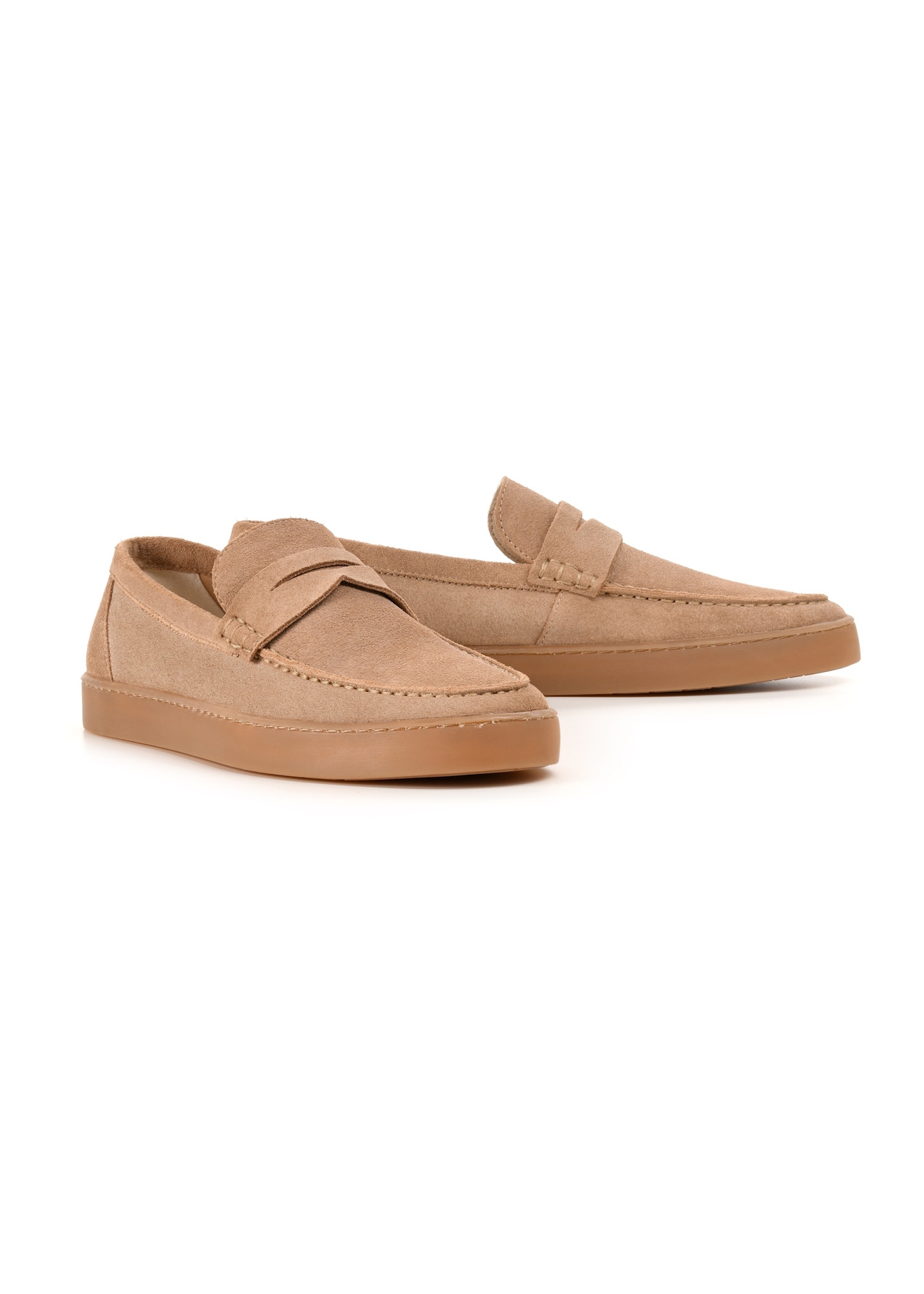 Men's beige leather moccasins BUTYM-0498-1B(W26), diagonal product view on a white background.