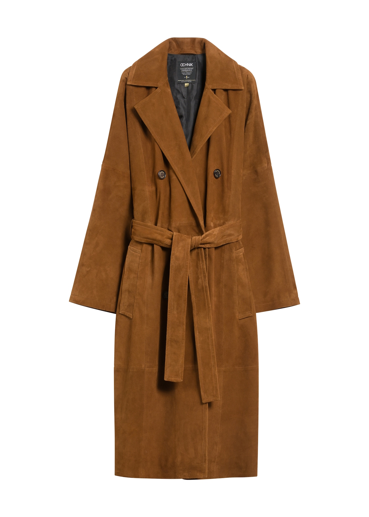 Brown oversize suede women's coat KURDS-0551-0775(Z25), front product view on white background.