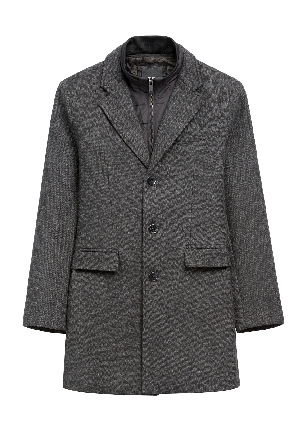 Men's gray wool coat PLAMT-0008-91(Z25), front product view on white background.