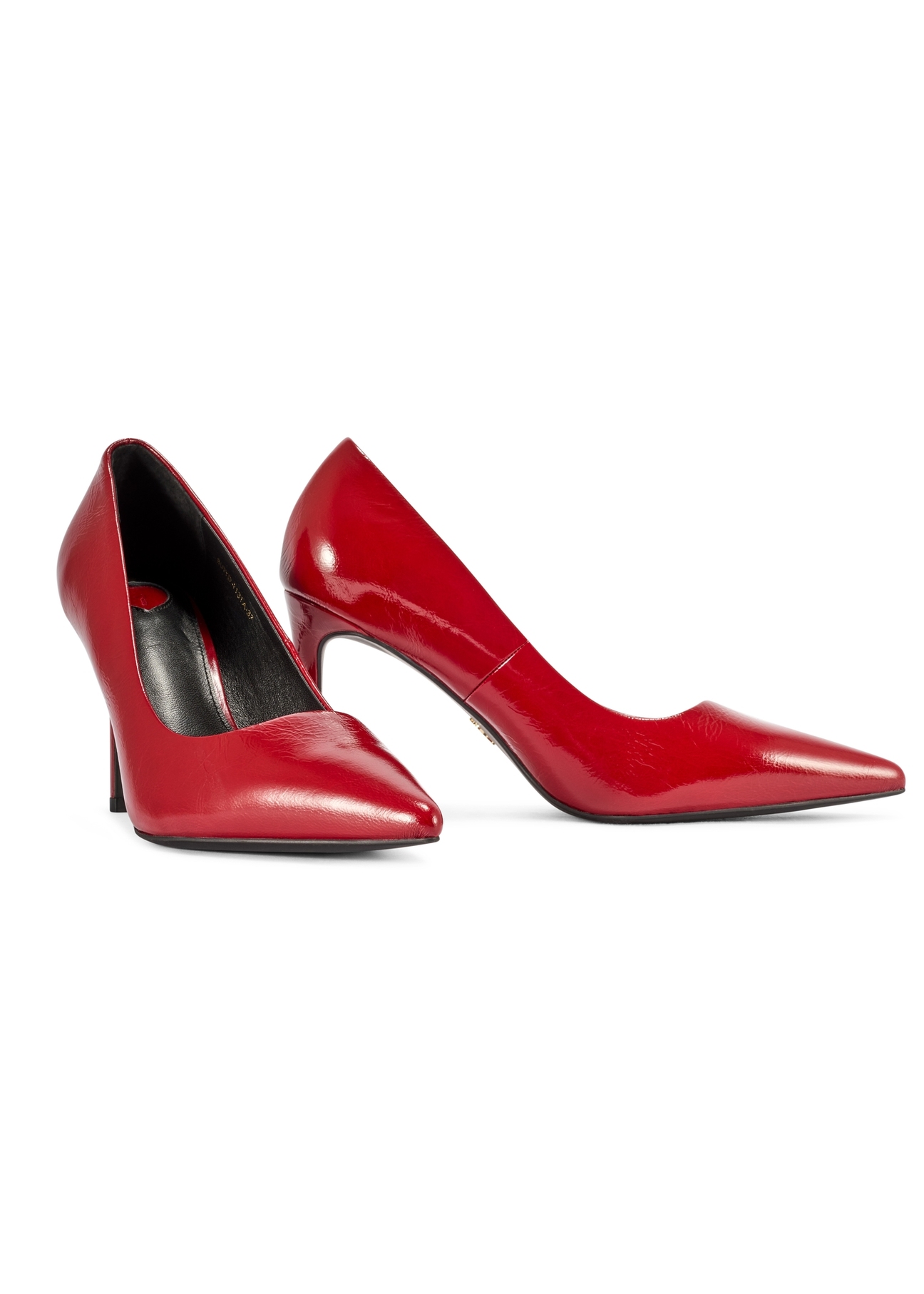 Red leather women's high heels BUTYD-1131A-4B(W26), diagonal product view on a white background.