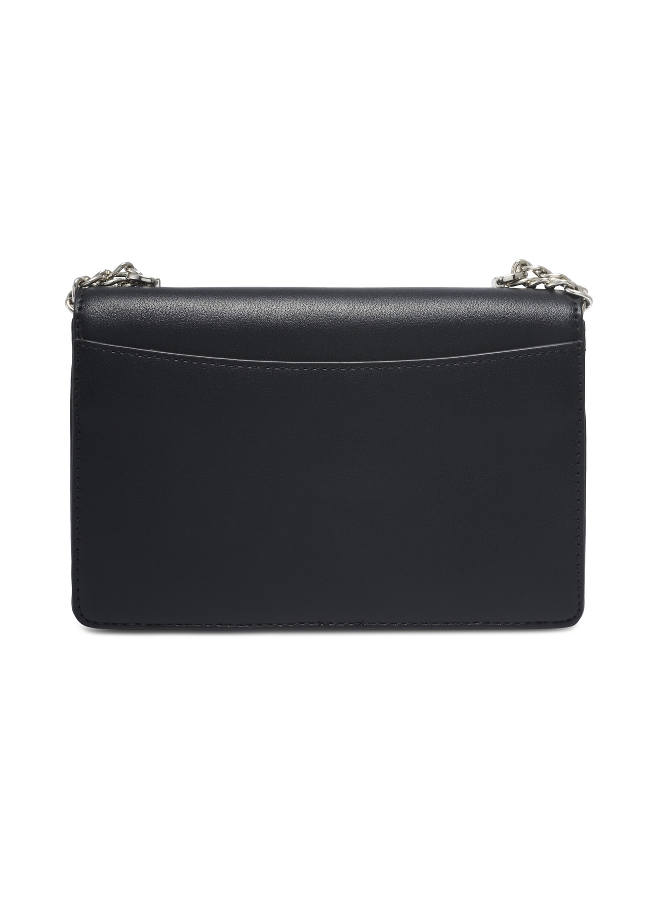 Small black women's handbag with an elegant clasp TOREC-1322-99(Z26), product view from the back on a light background.