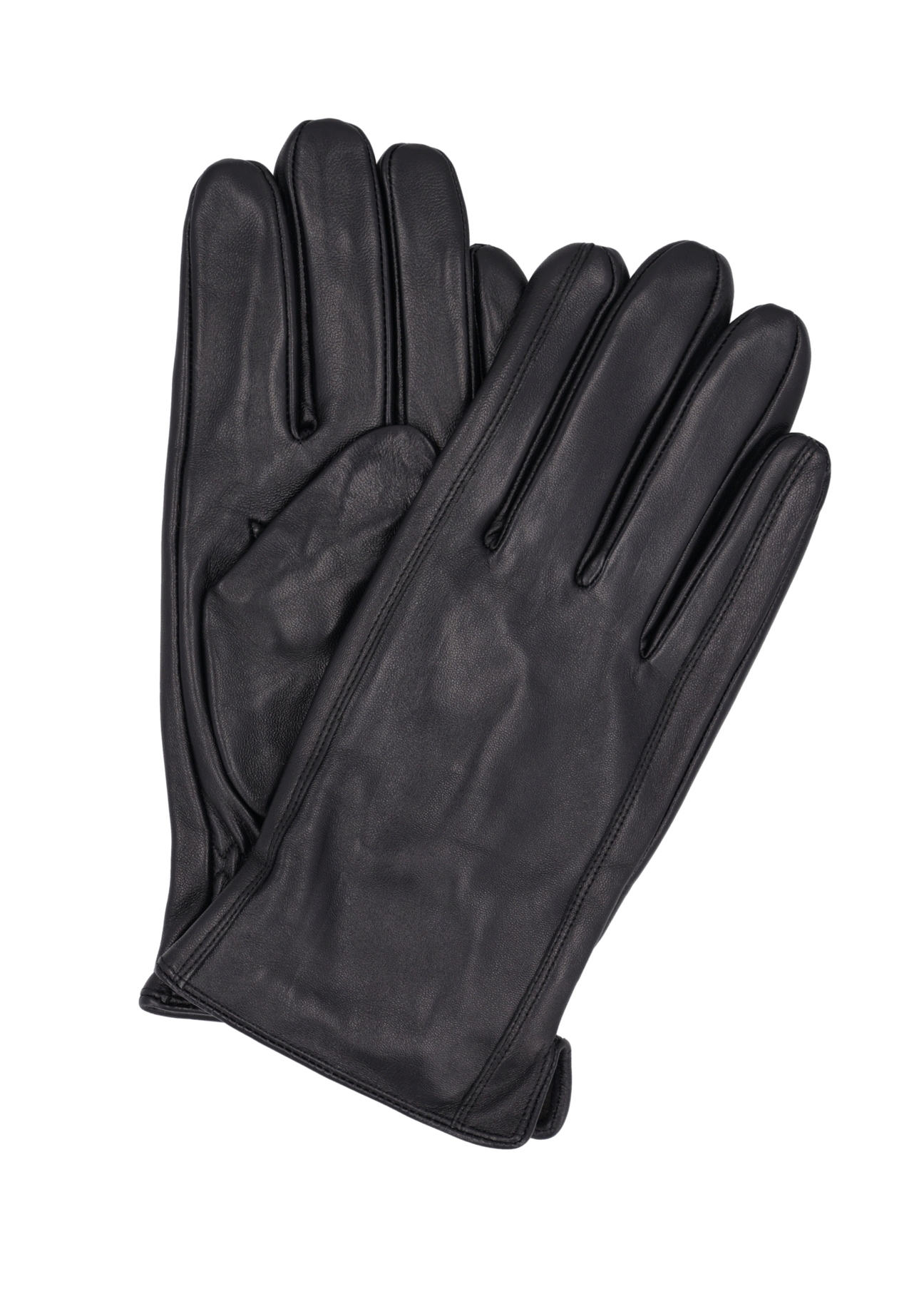 Black men's leather gloves REKMS-0089-99(Z26), front product view on white background.