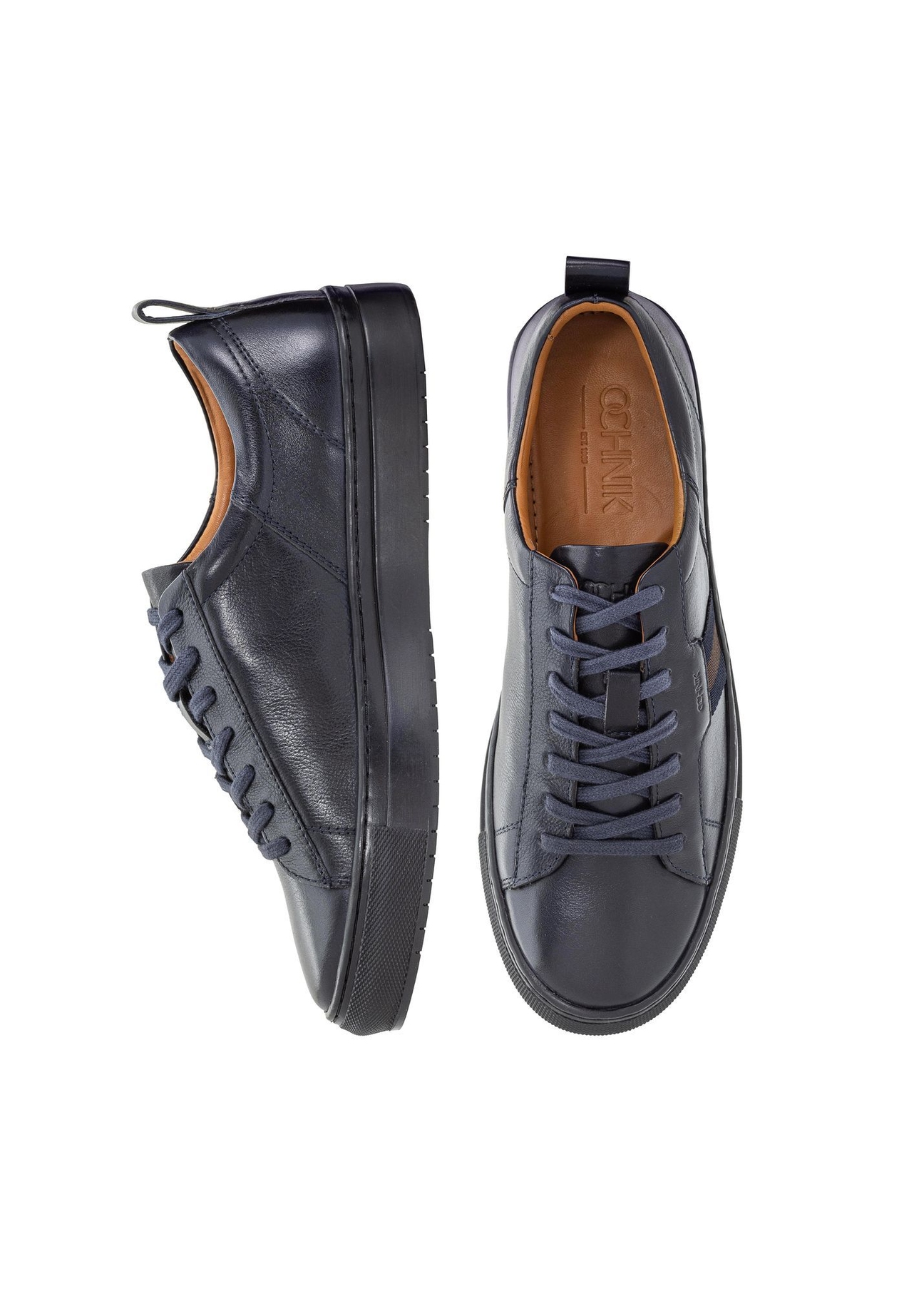 Navy blue men's leather shoes BUTYM-0430A-7E(W26), top view of the product on a white background.