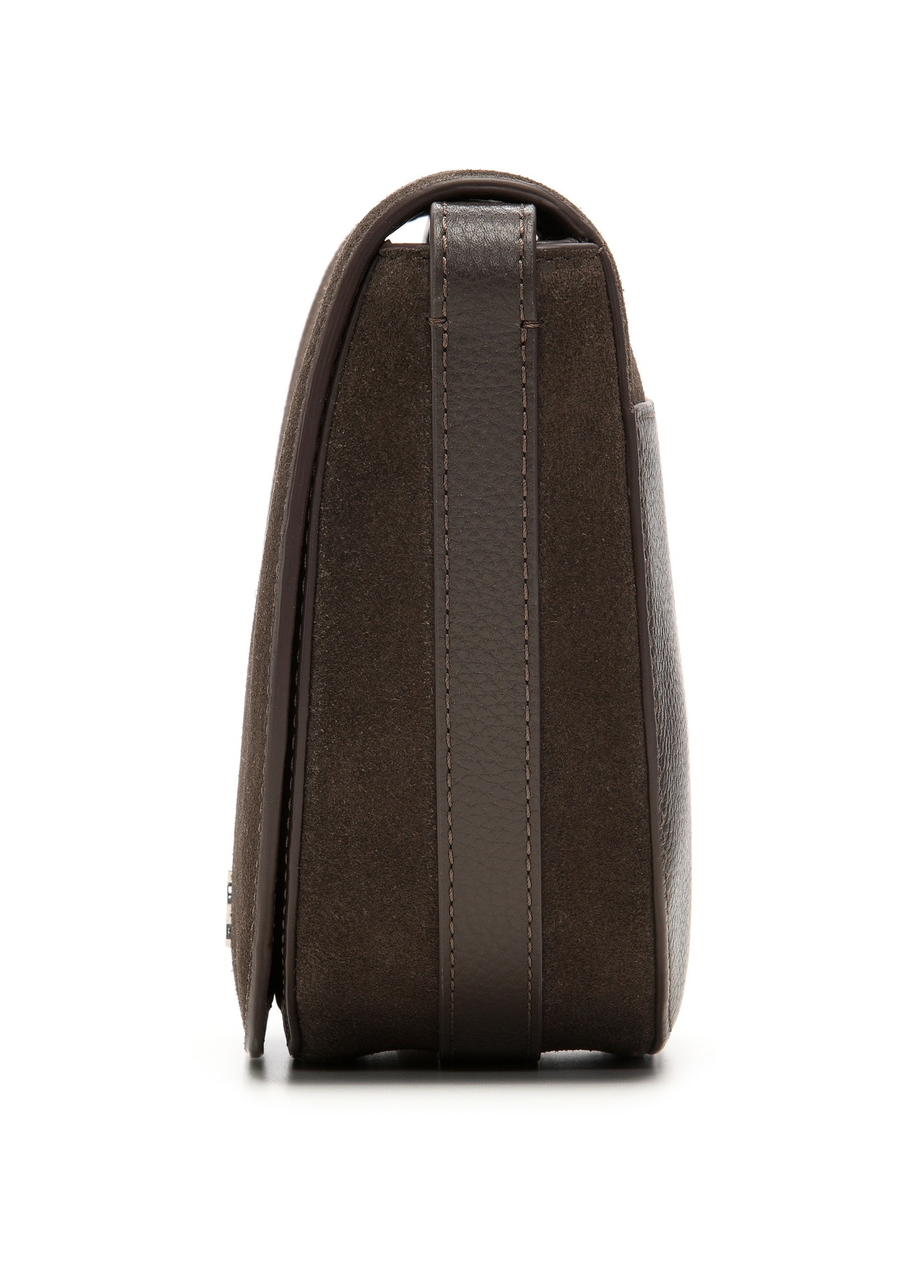 Brown suede women's messenger bag TORES-1398-1I(Z26), side product view on white background.