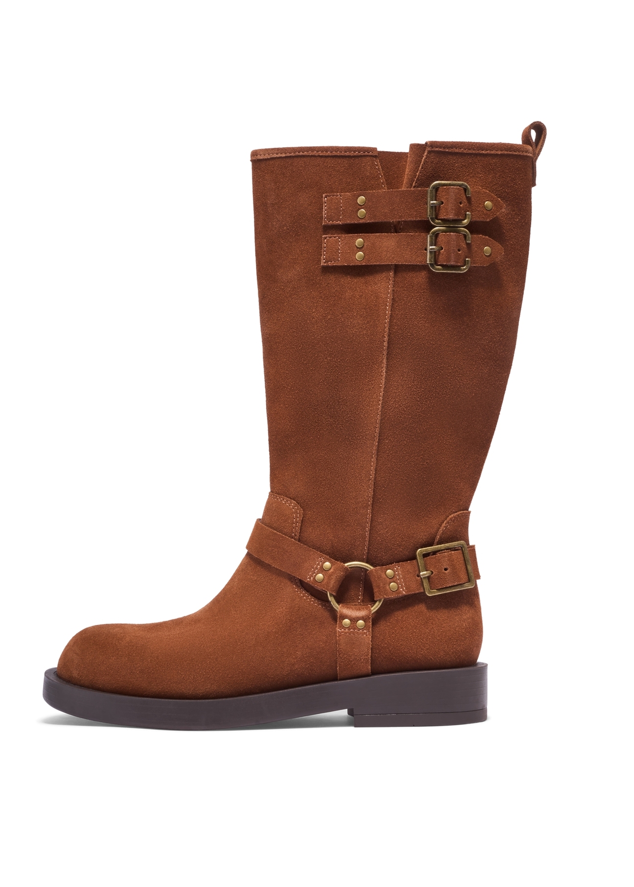 Light brown suede women's ankle boots BUTYD-1305-1G(Z26), side product view on white background.