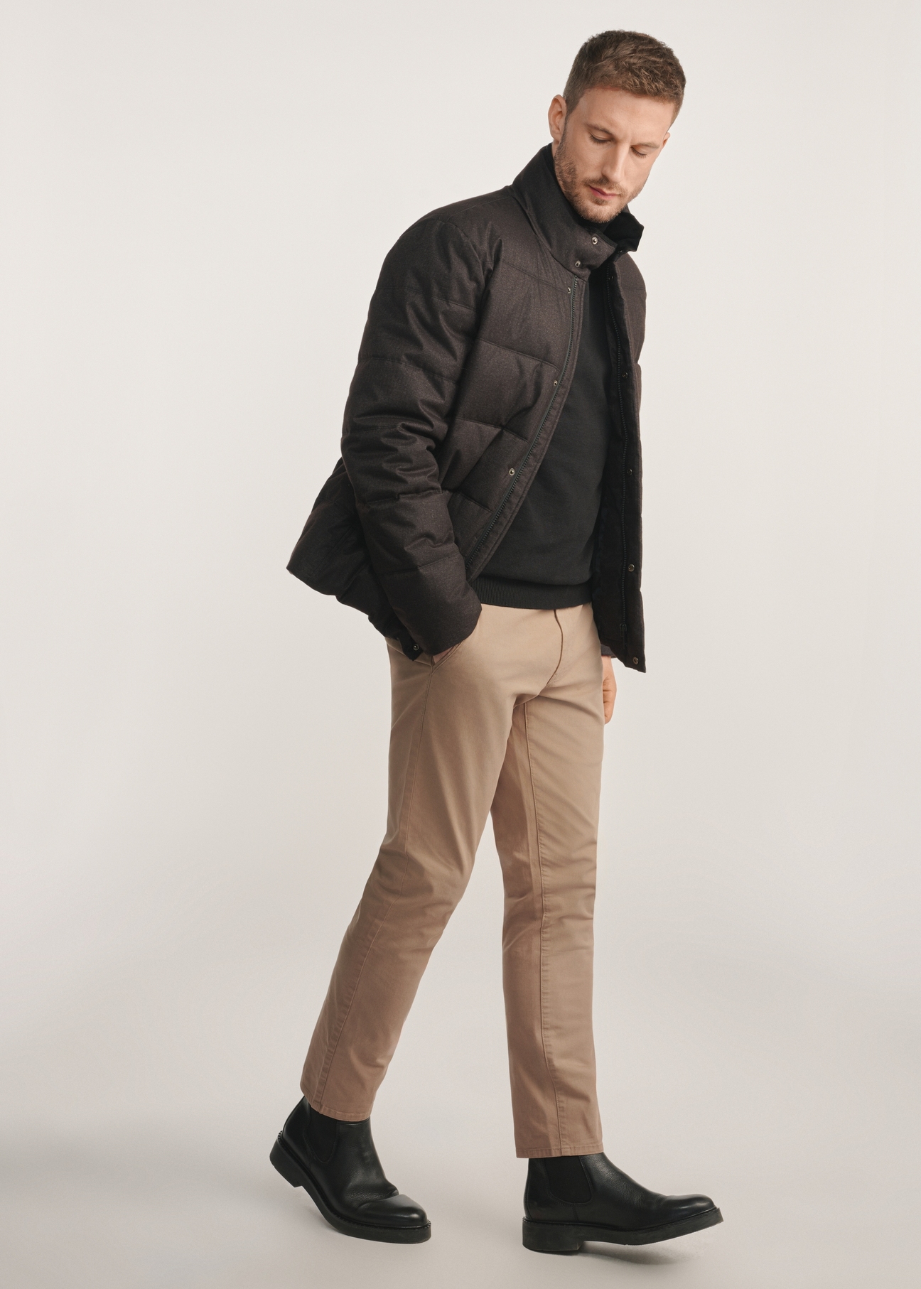 Men's graphite jacket KURMT-0390-99(Z25) - side view of the product modeled against a white background. Full body visible.