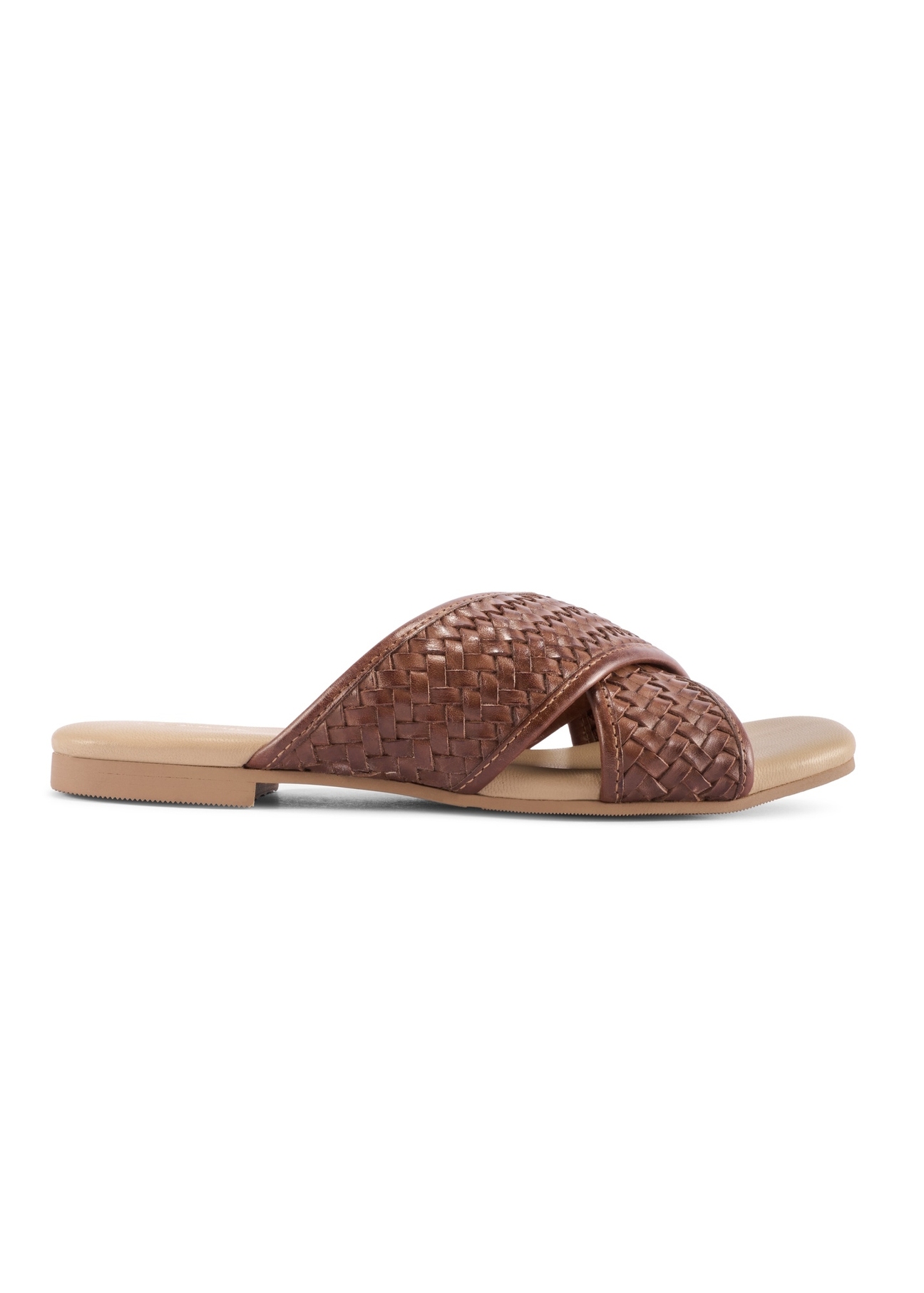 Brown women's flip-flops with braid BUTYD-1254-1H(W26), side view of the product on a white background.