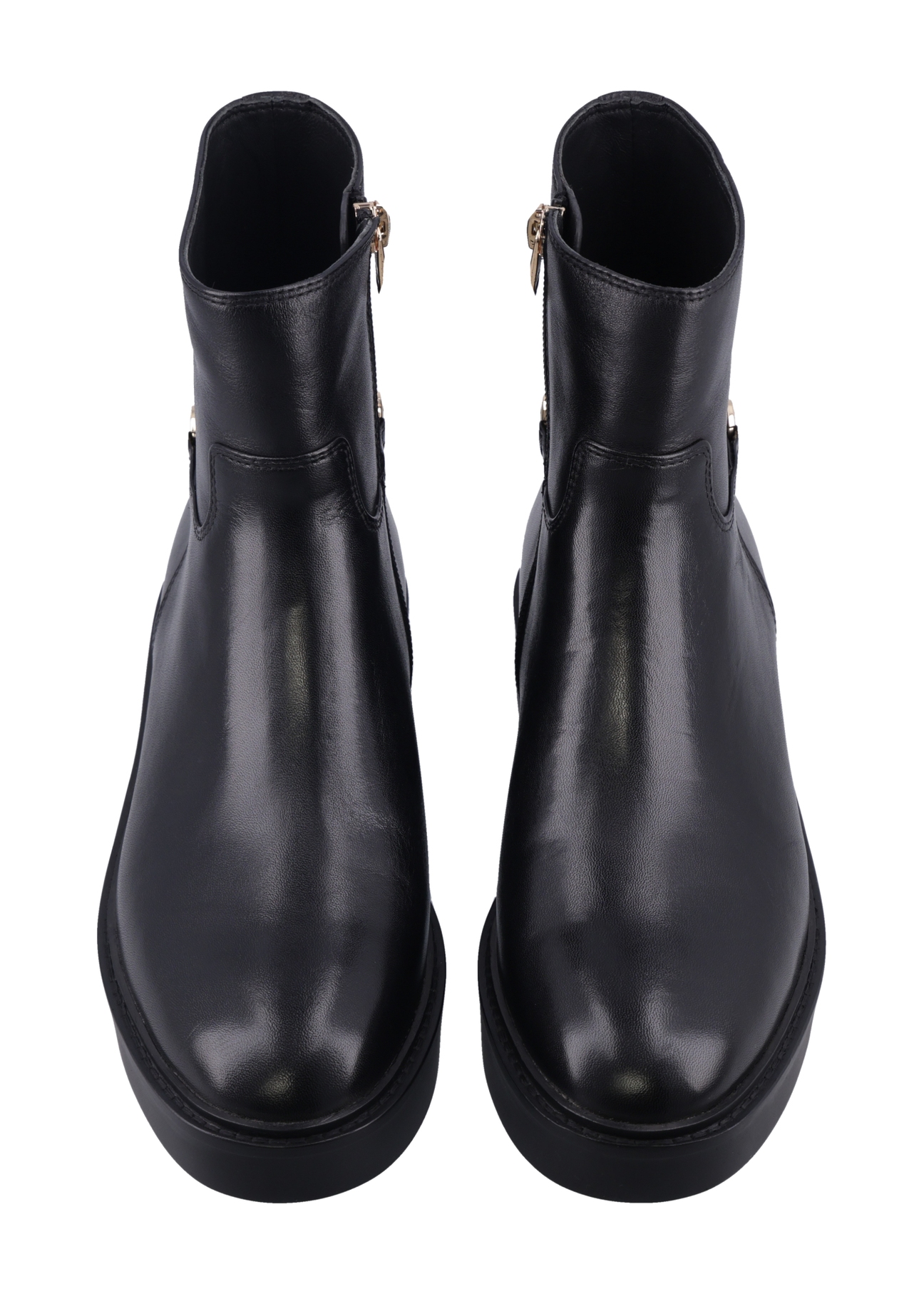 Women's leather black ankle boots BUTYD-1290-99(Z26), front product view on white background.