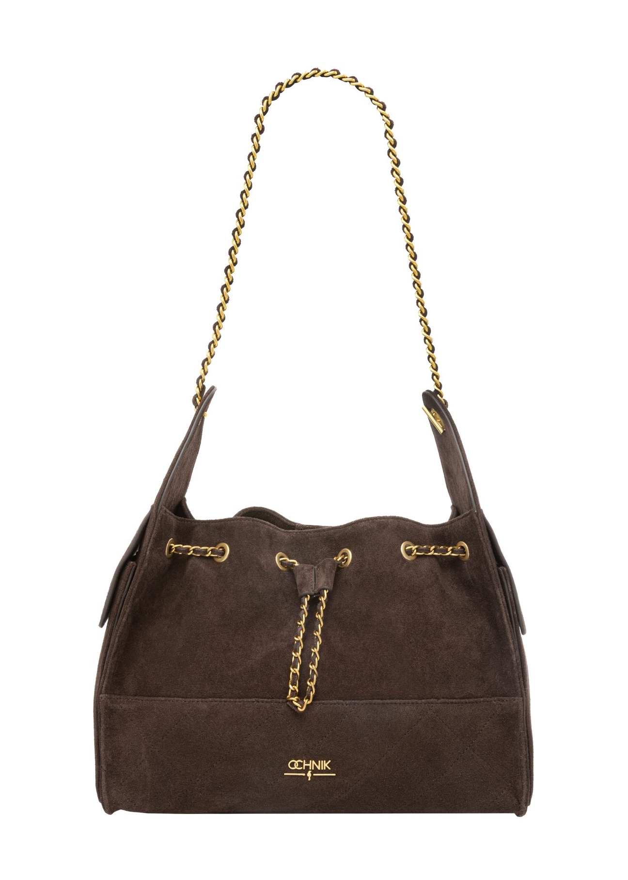 Brown medium suede women's handbag TORES-1408-1I(Z26) - front product view, on white background.
