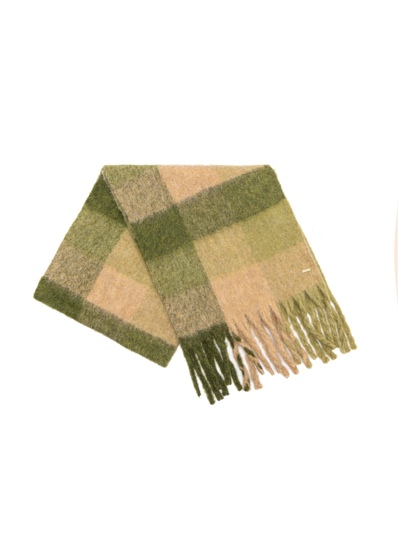 Green women's scarf with wool SZADT-0234-8P(Z26), front product view on white background.