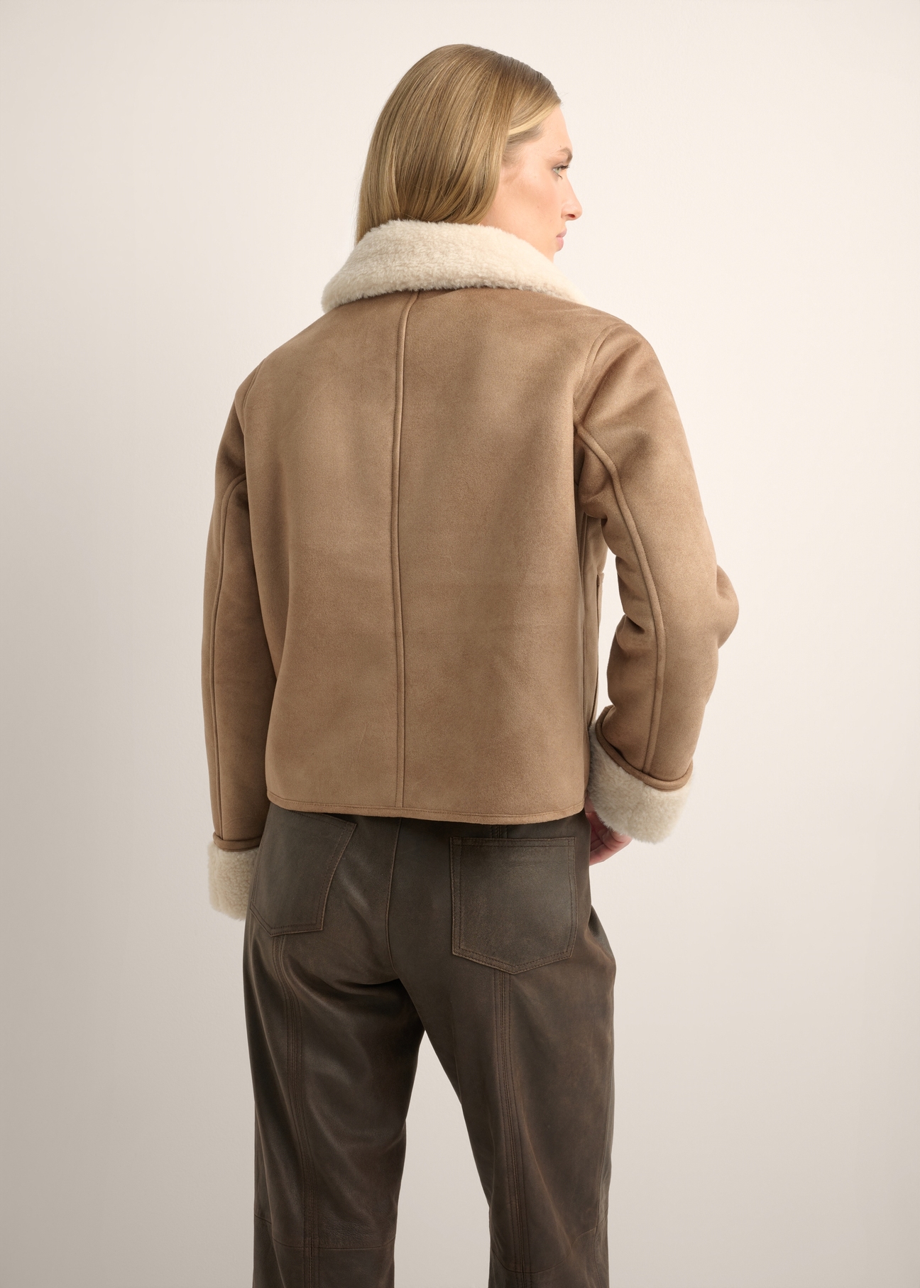 Camel short women's sheepskin coat KOZDP-0016-1D(Z26)