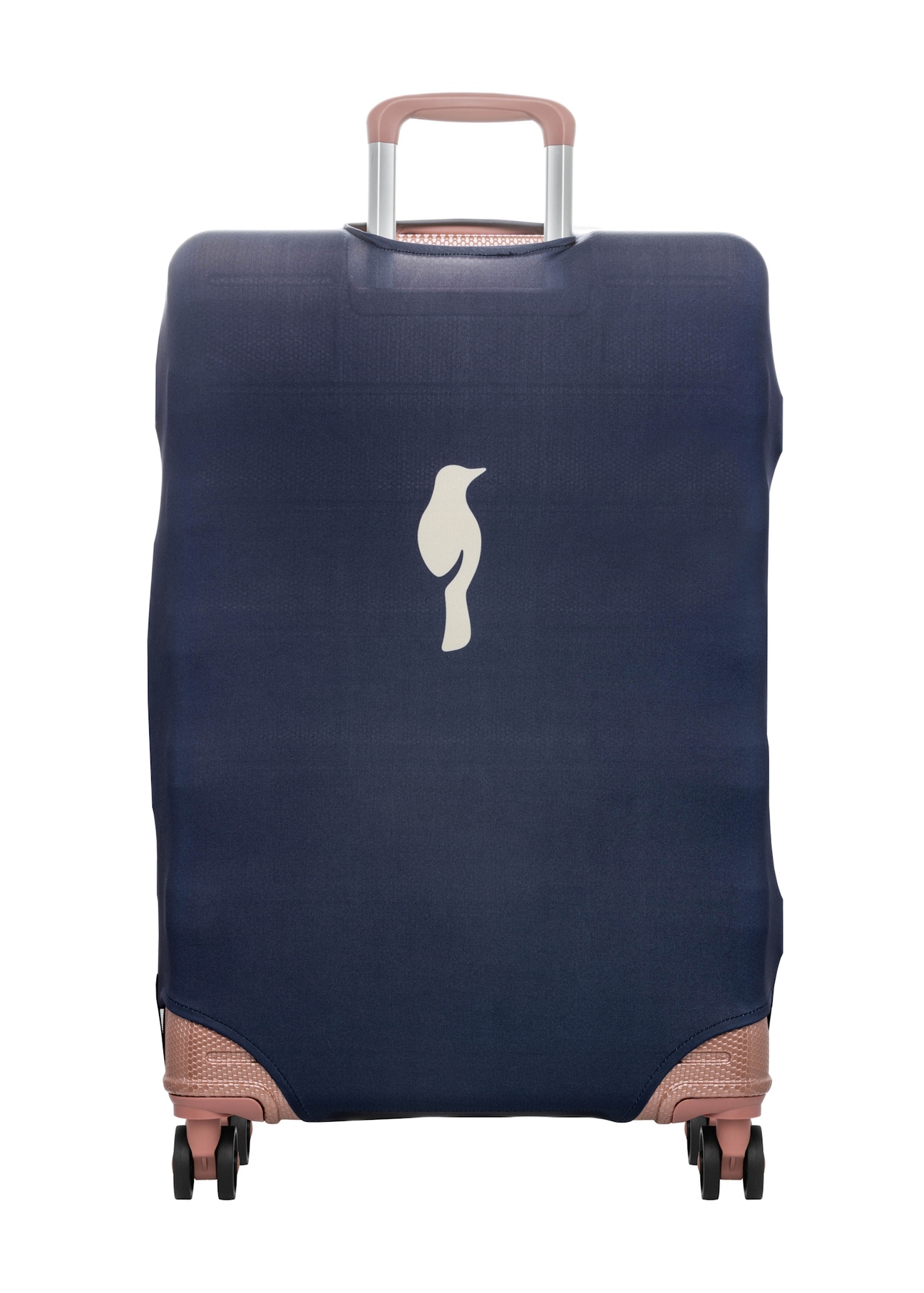 Navy blue cover for large suitcase AW-013-0002-7D-L(W26), product view from the back on the suitcase.