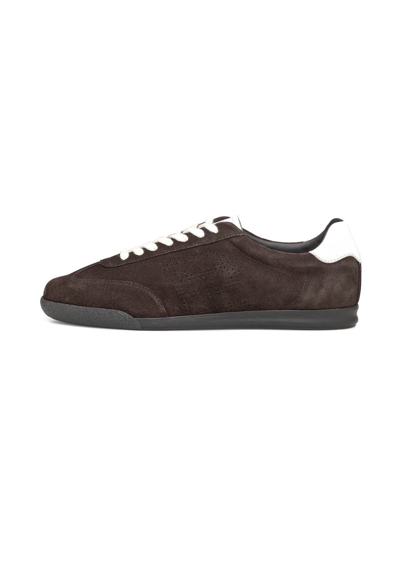 Dark brown leather sports shoes BUTYM-0534-1I(W26), side product view on white background.