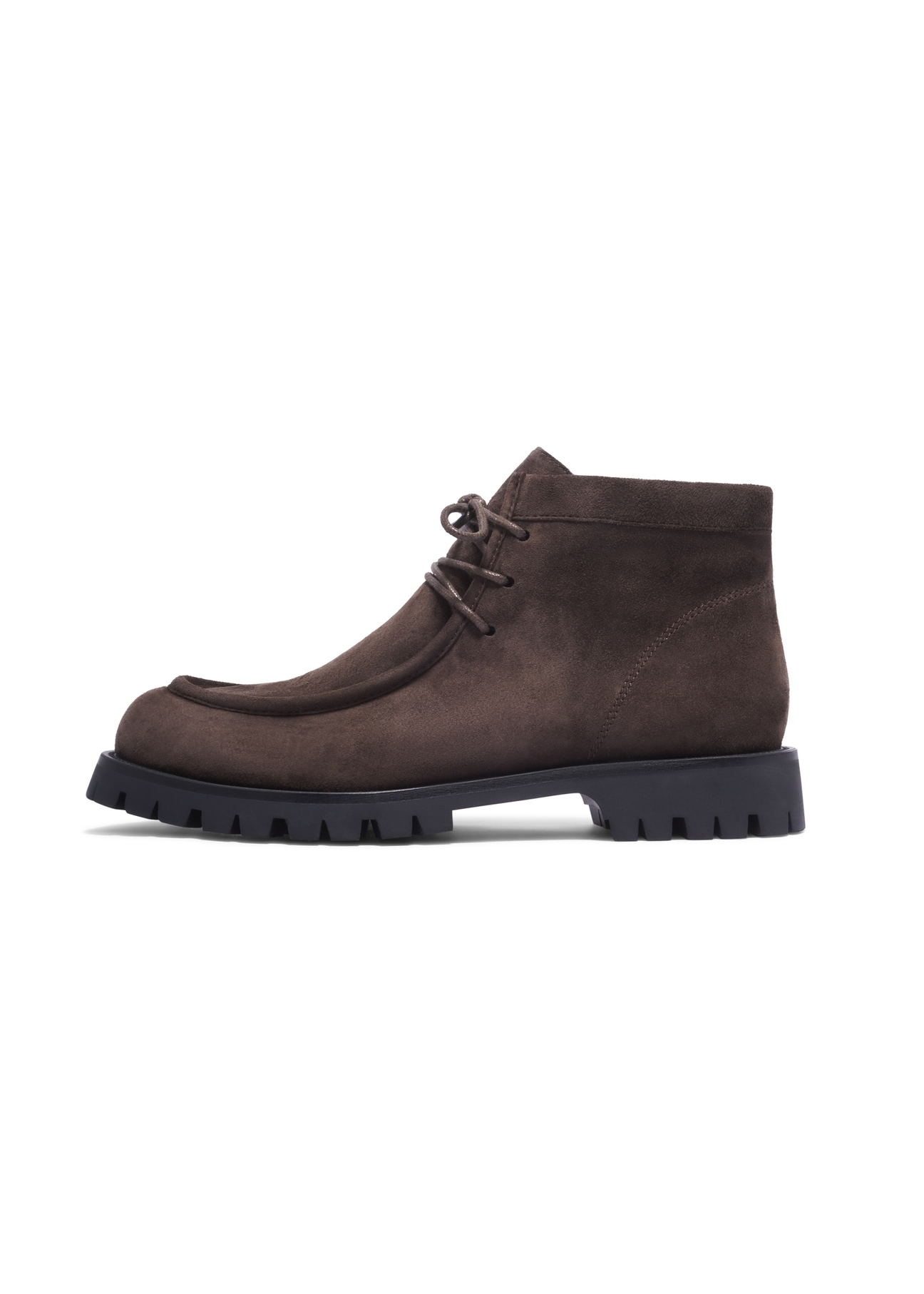 Women's dark brown suede ankle boots BUTYD-1347-1I(Z26), side view of the product on a white background.
