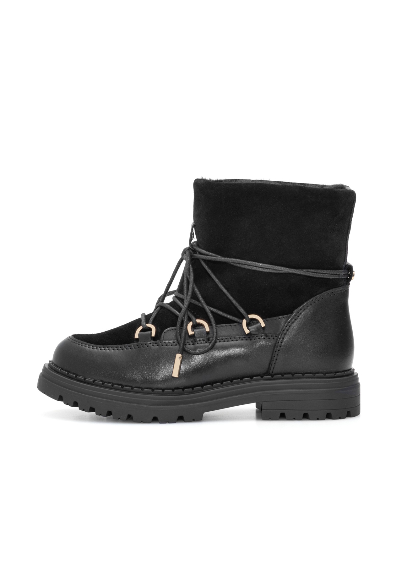 Women's black suede snow boots BUTYD-1201-99(Z25), side view of the product on a white background.