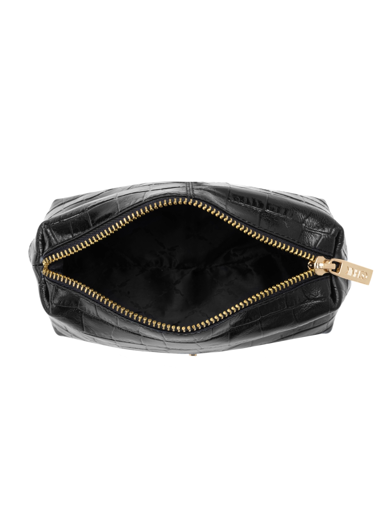 Black croco leather cosmetic bag TORES-1235-9G(W26), product view inside on white background.