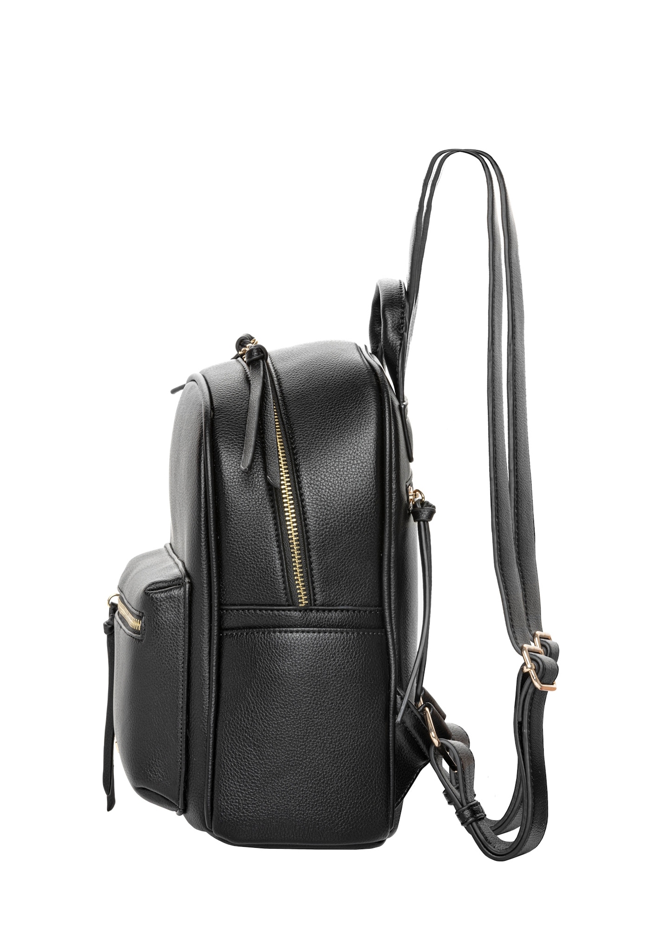 Black small women's backpack TOREC-1256-99(Z26), side product view on white background.