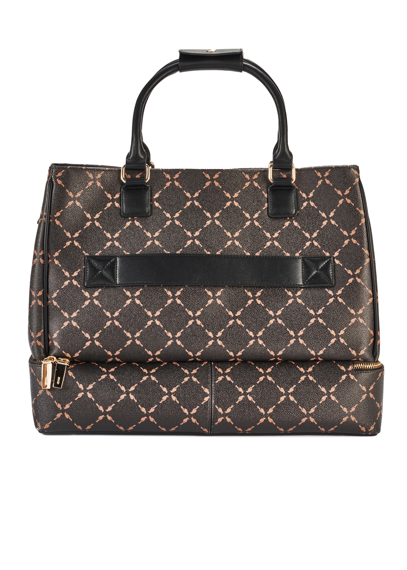 Brown travel bag with monogram TOREC-1079-89(Z25), product view from the back on a white background.
