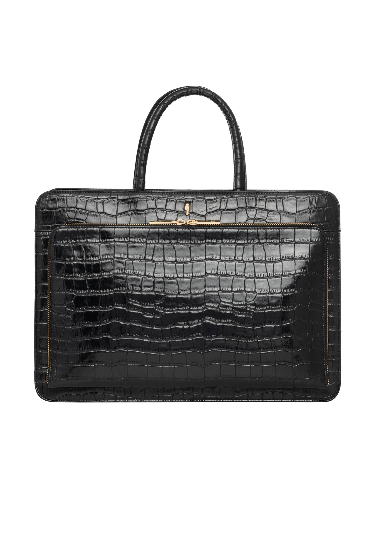 Leather black croco laptop bag TORES-1321-9G(Z26), front product view on white background.