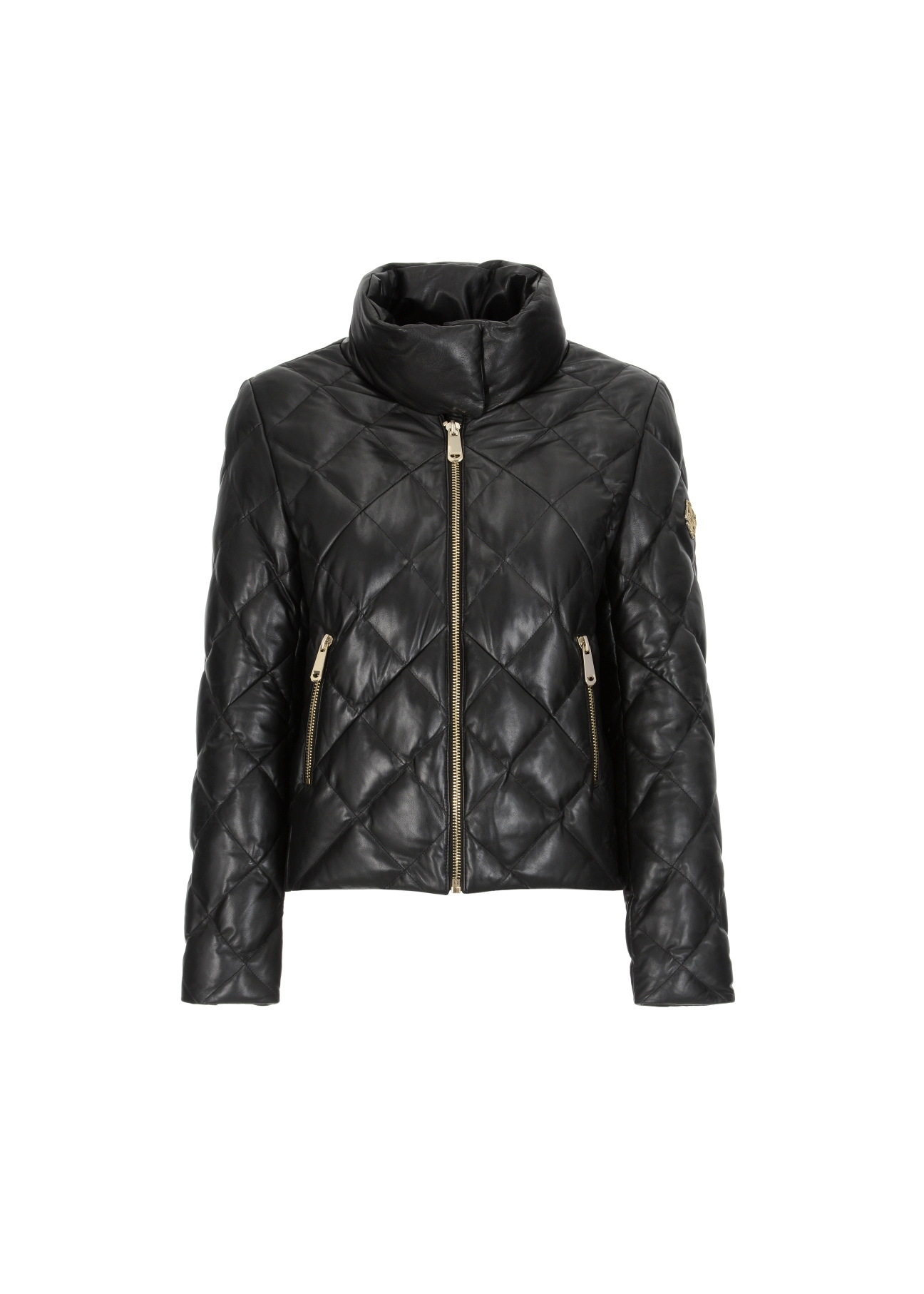 Women's leather jacket with high collar KURDS-0335-5339(Z21)-03