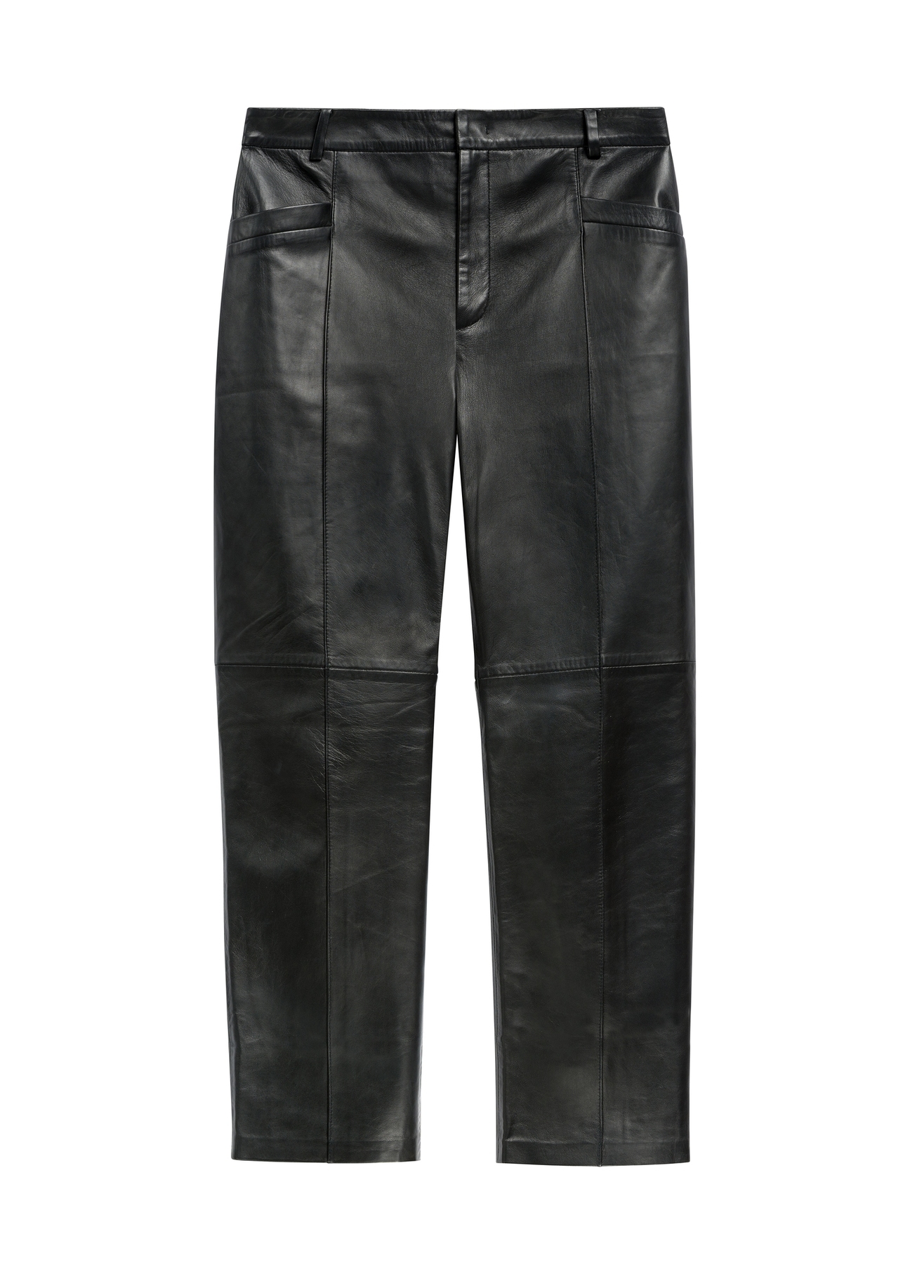 Women's black leather trousers SPODS-0048-99(Z26) - front product view, on white background.