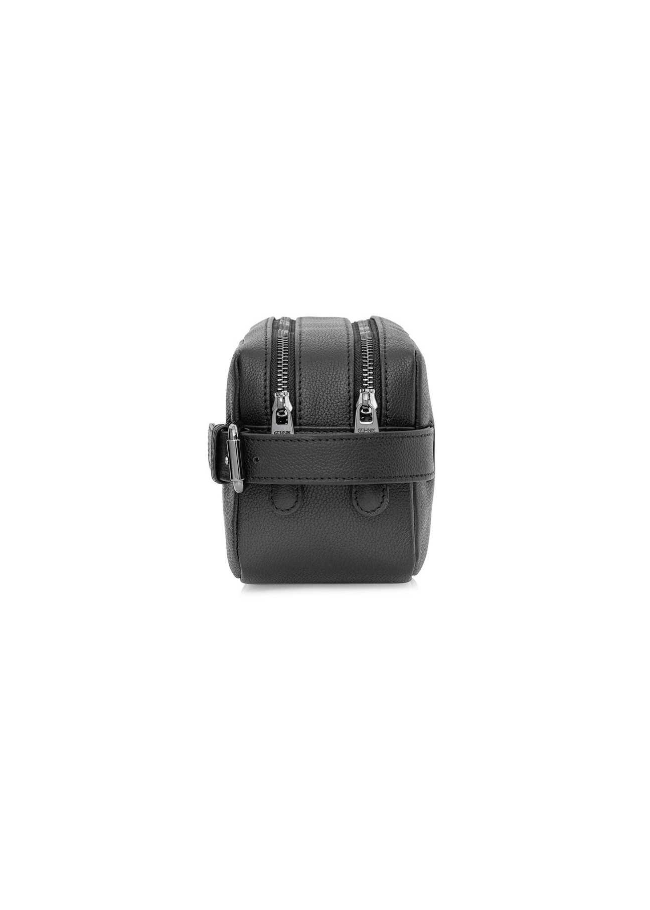 Black leather men's cosmetic bag TORMS-0412R-9I(W26), side product view on white background.