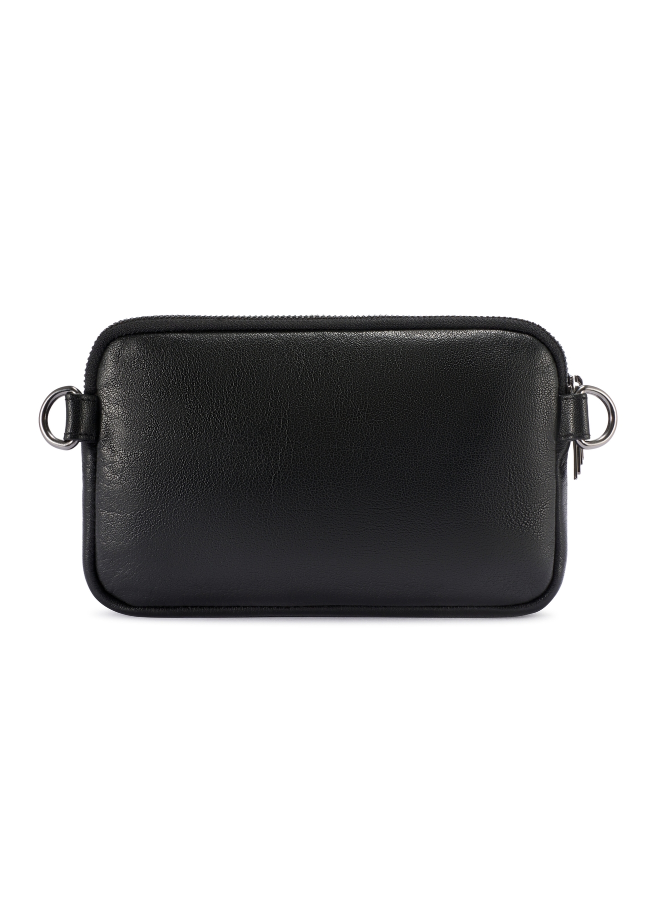 Small black leather men's bag TORMS-0492-99(W26), product view from the back on a white background.